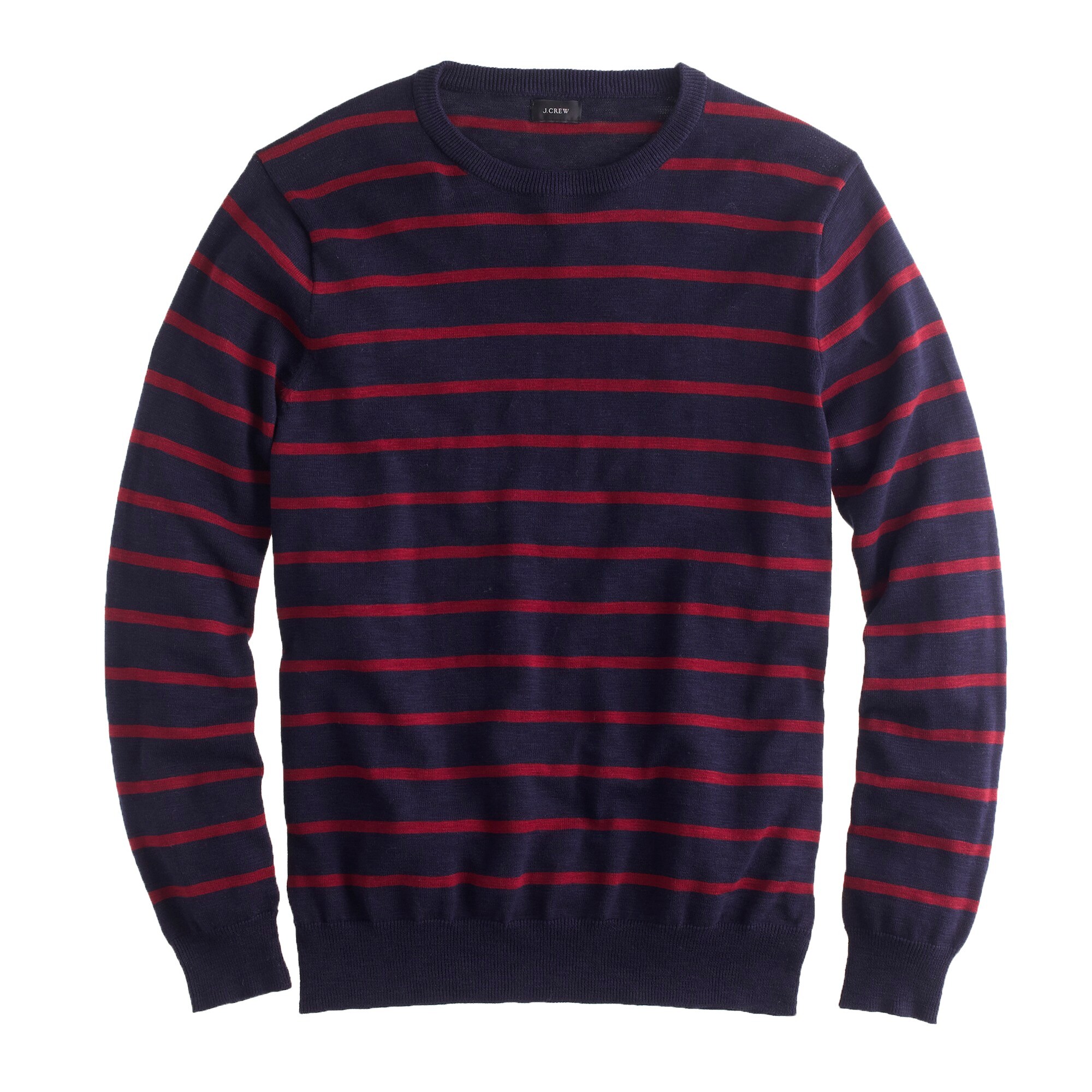 Cotton crewneck sweater in navy stripe : Men pullover | J.Crew