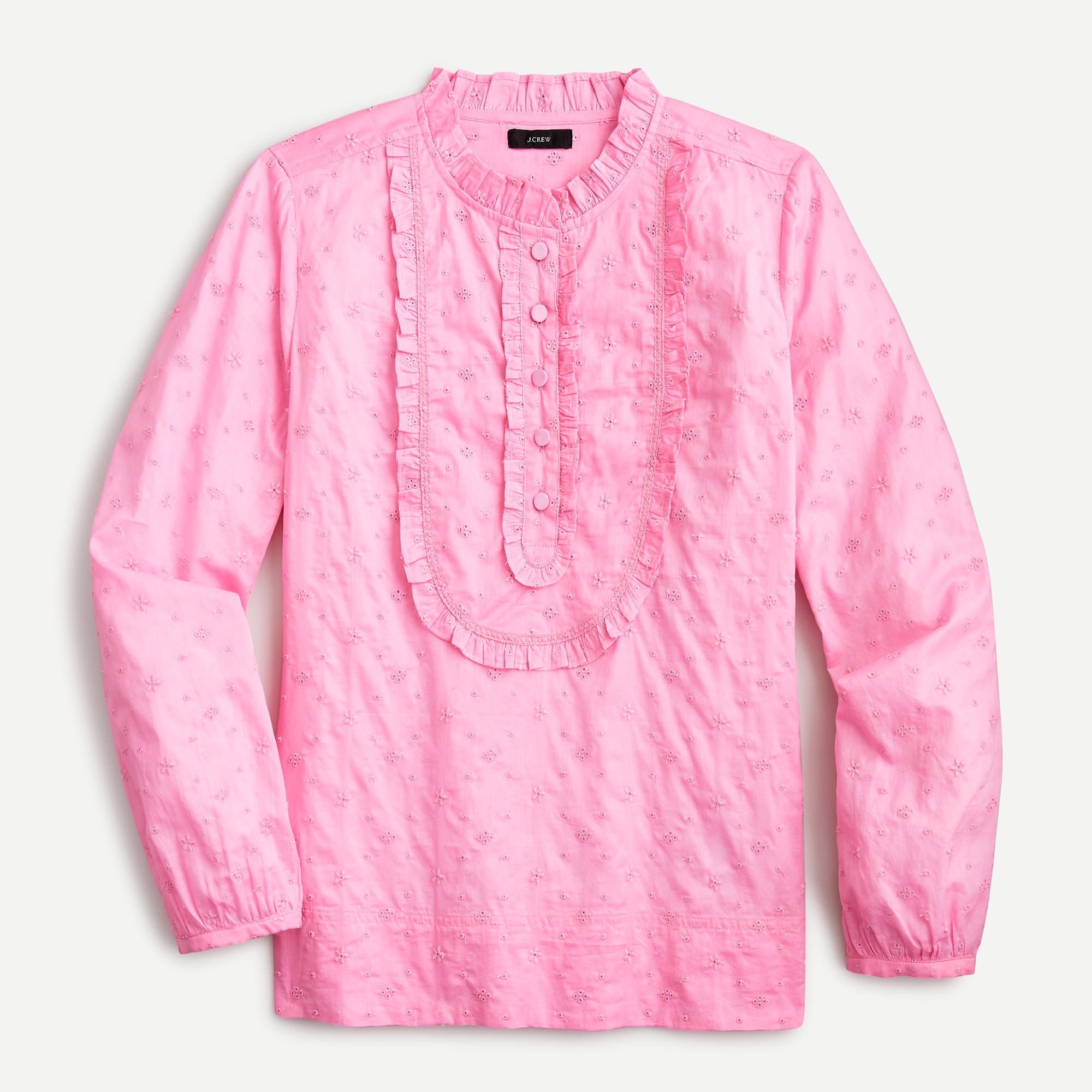 Long-sleeve Ruffle Shirt In Floral Eyelet For Women