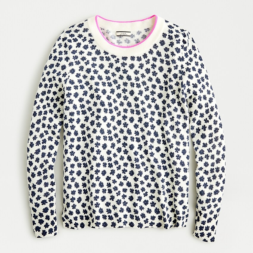j.crew: cashmere crewneck sweater in scattered daisies print, right side, view zoomed