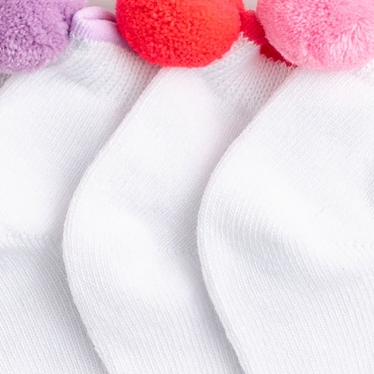 Girls' pom-pom ankle socks five-pack NAVY CHERRY MULTI