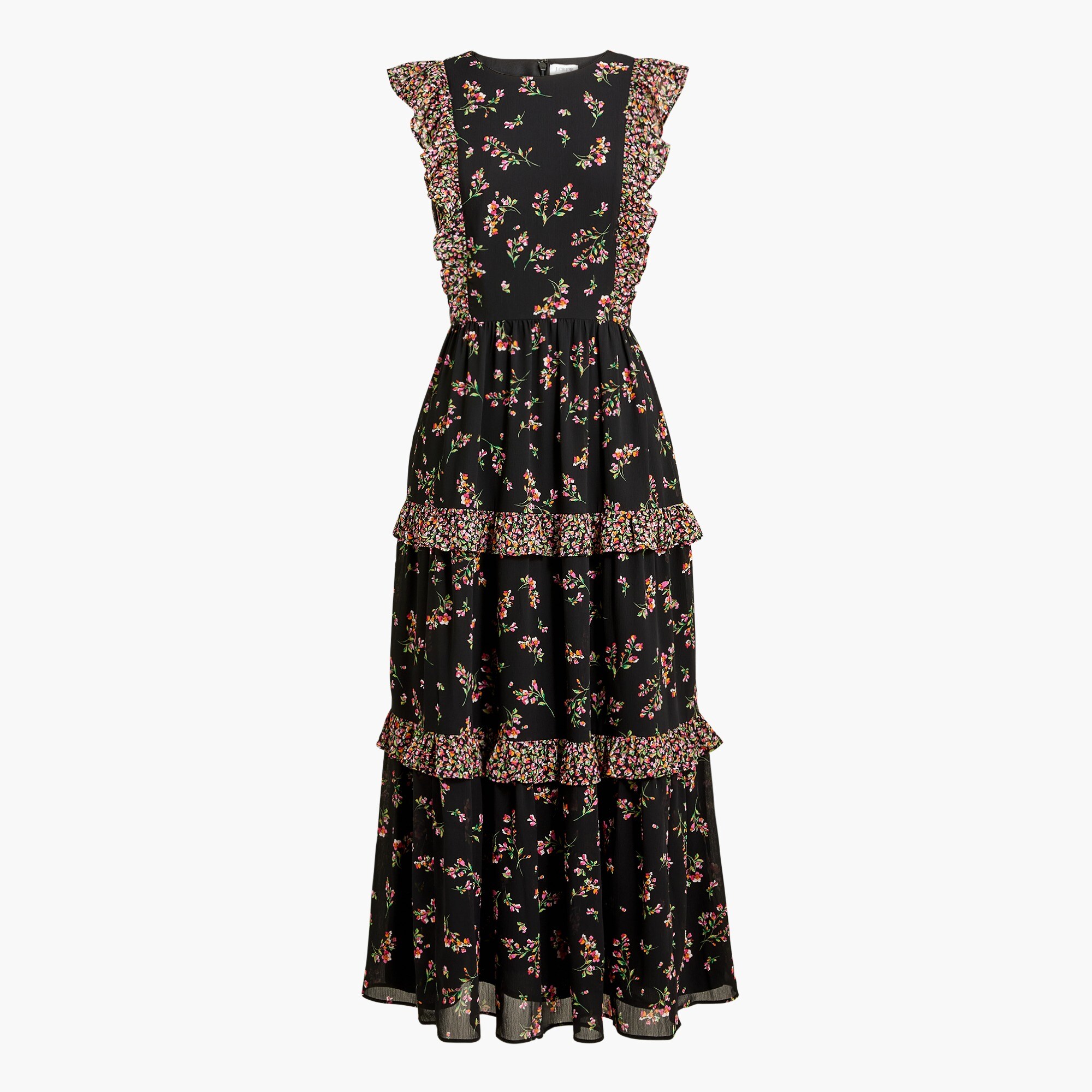  Sleeveless floral ruffle tiered maxi dress