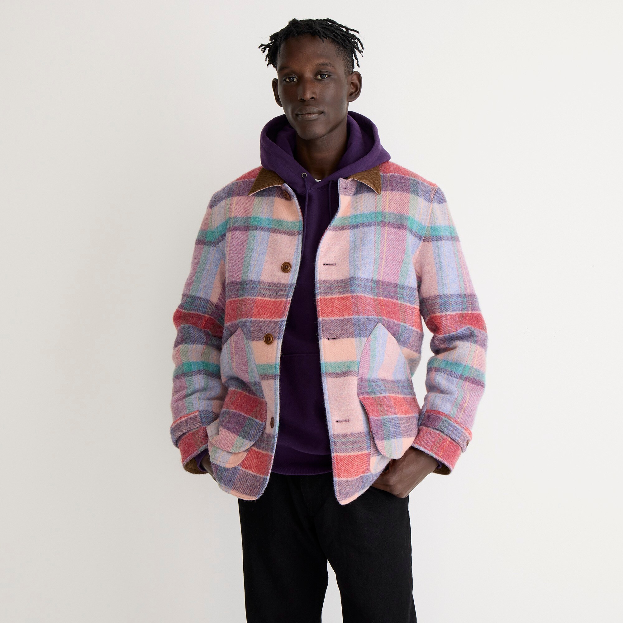 j.crew: barn jacket&trade; in plaid english wool with primaloft&reg; for men