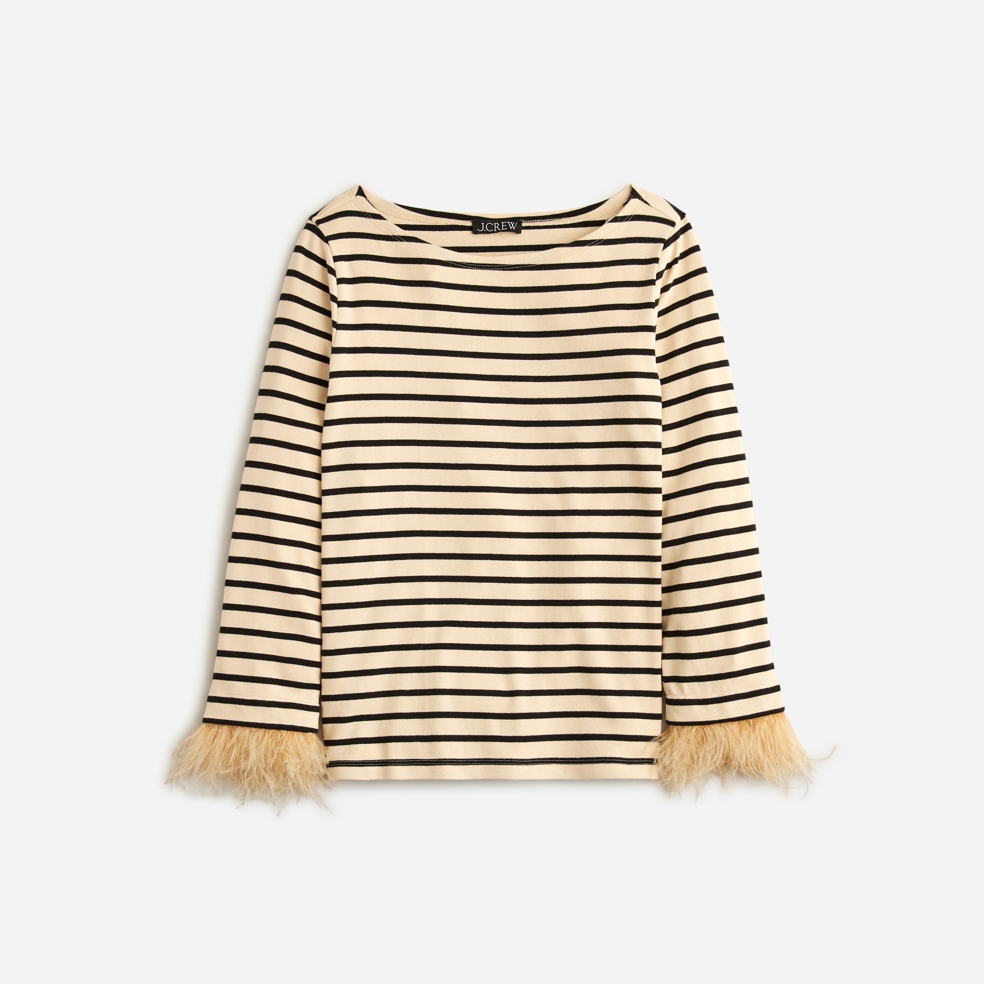  Feather-trim long-sleeve shirt in stripe
