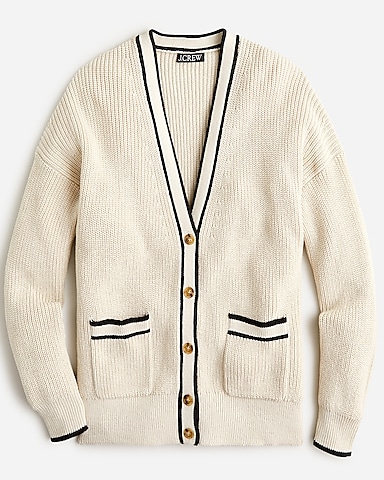 Tipped V-neck cotton cardigan sweater