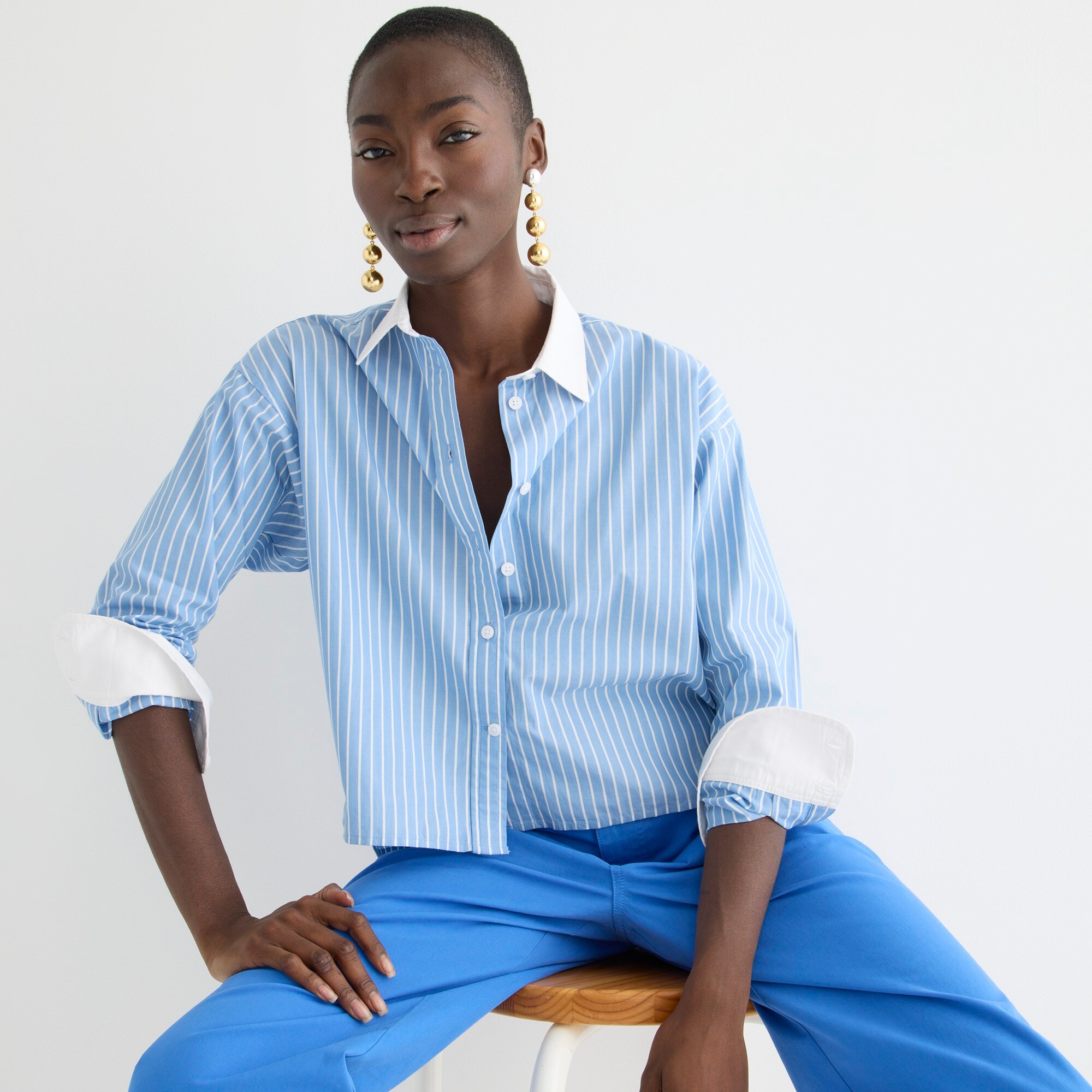J.Crew: Relaxed-fit Cropped Cotton Poplin Shirt In Easy Stripe For Women