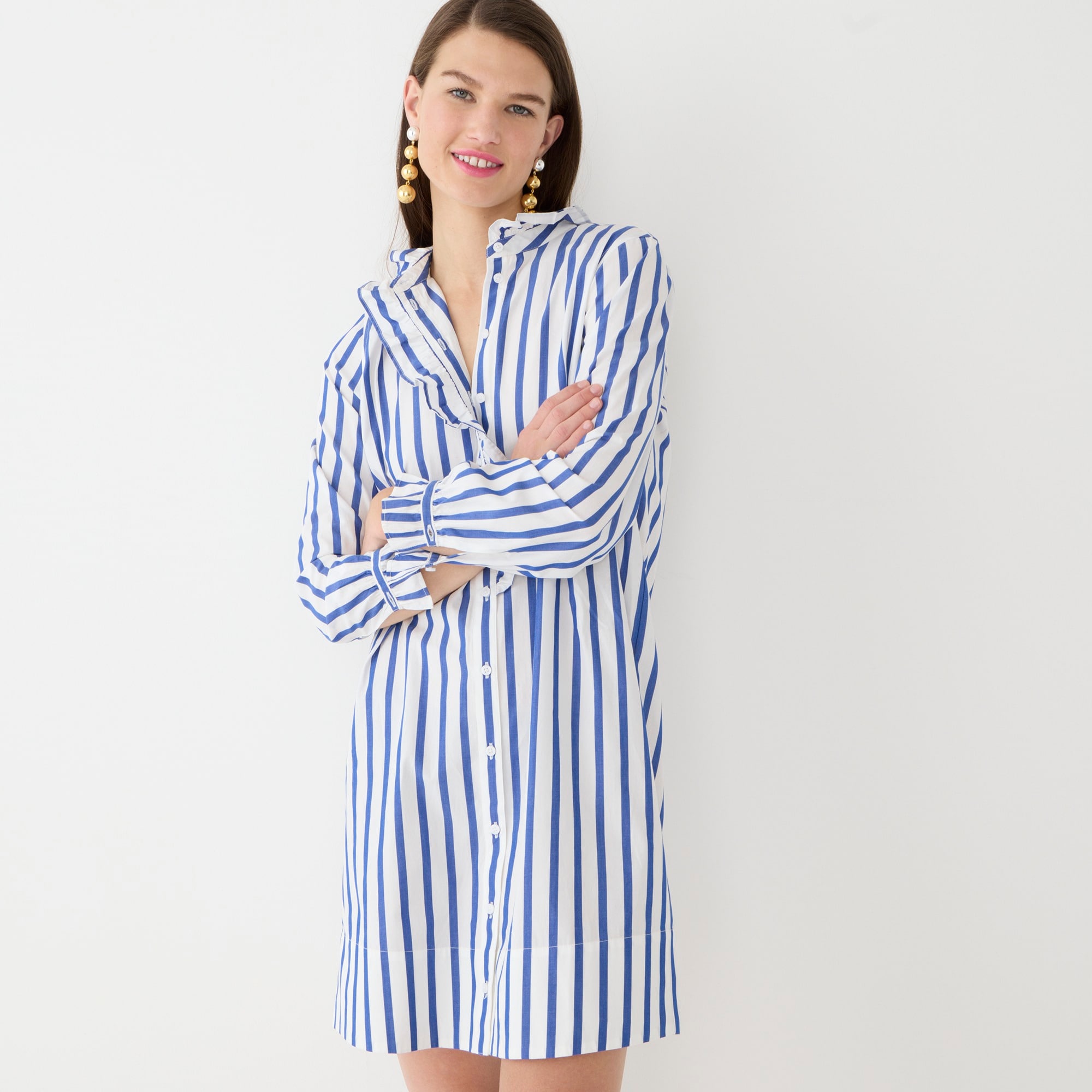 J.Crew: Cottage Shirtdress In Striped Cotton Poplin For Women