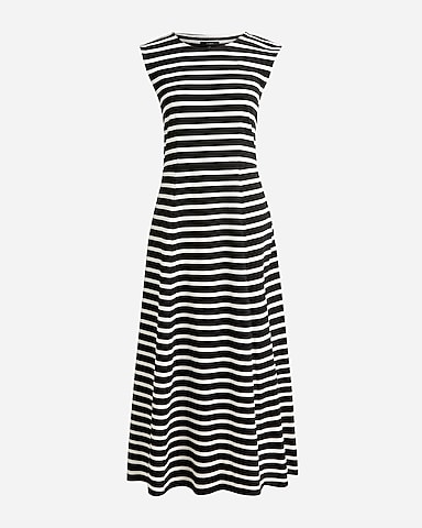 Cap-sleeve knit midi dress in stripe