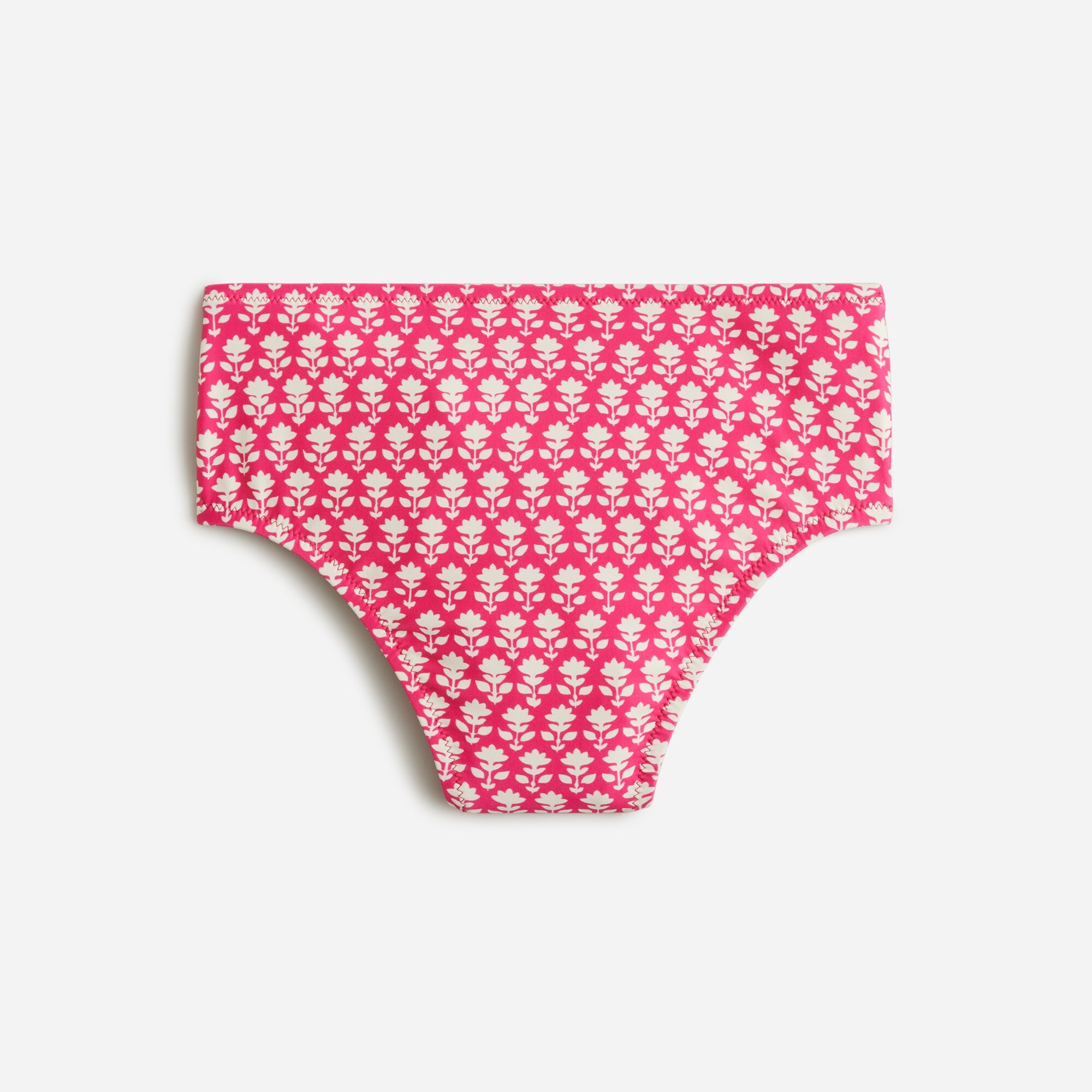  High-rise full-coverage bikini bottom in pink stamp floral