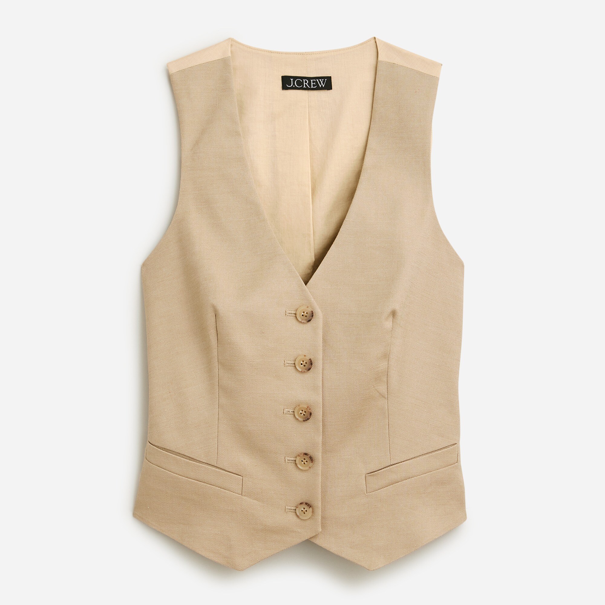 me Women's Linen Blend Sleeveless Blazer - Beige