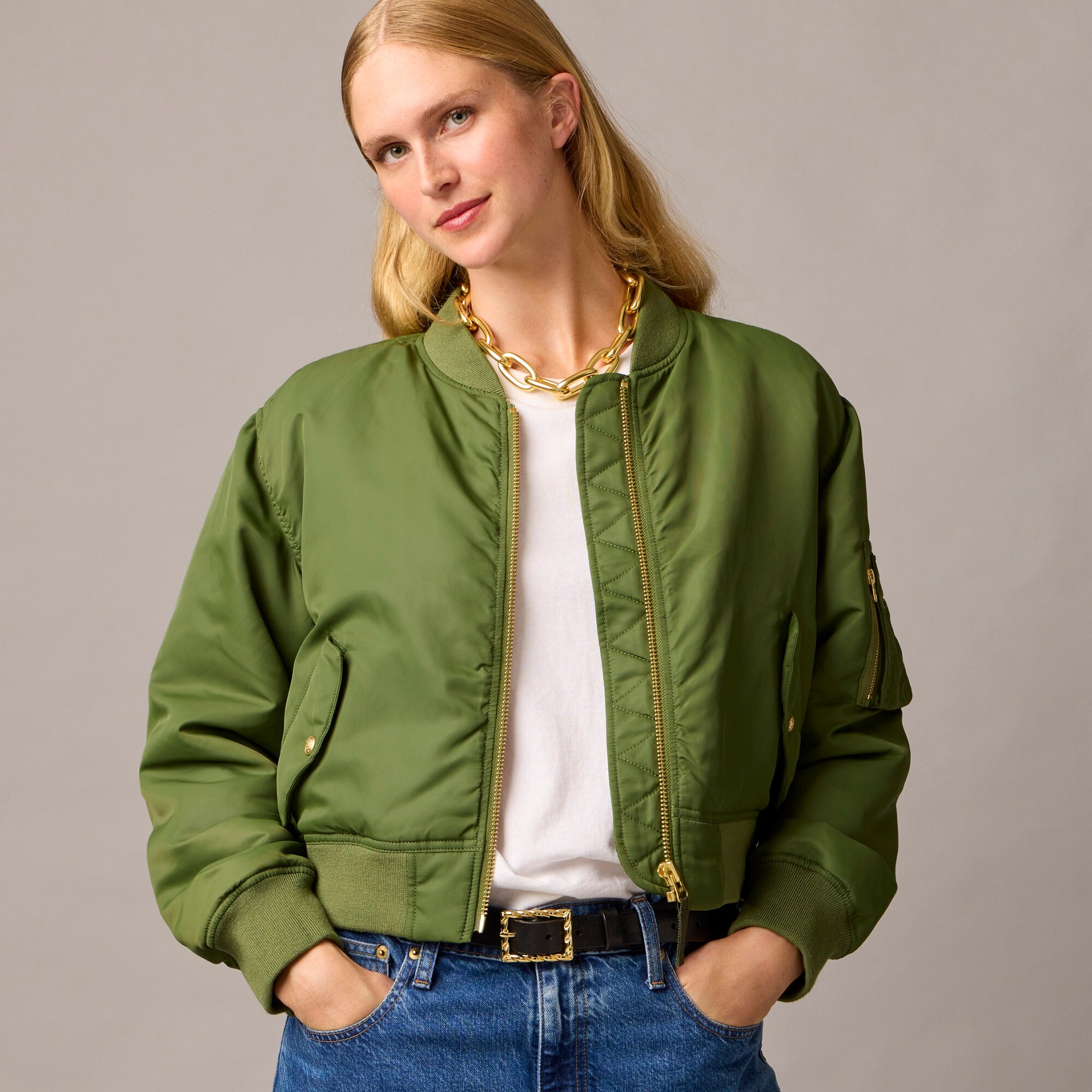 J.Crew: Collection Ruched Bomber Jacket In Lightweight Shiny Nylon For ...