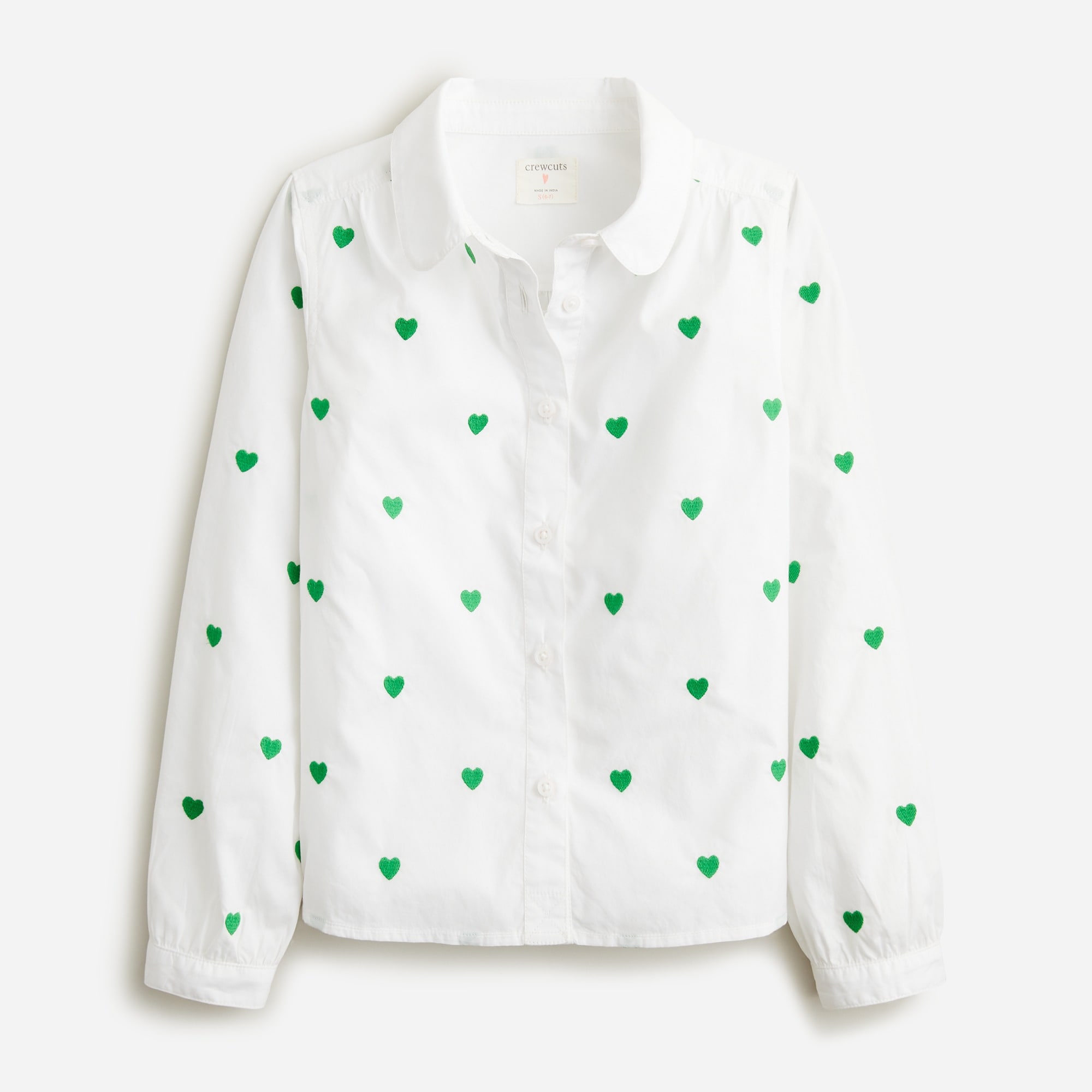  Girls' heart-embroidered button-up