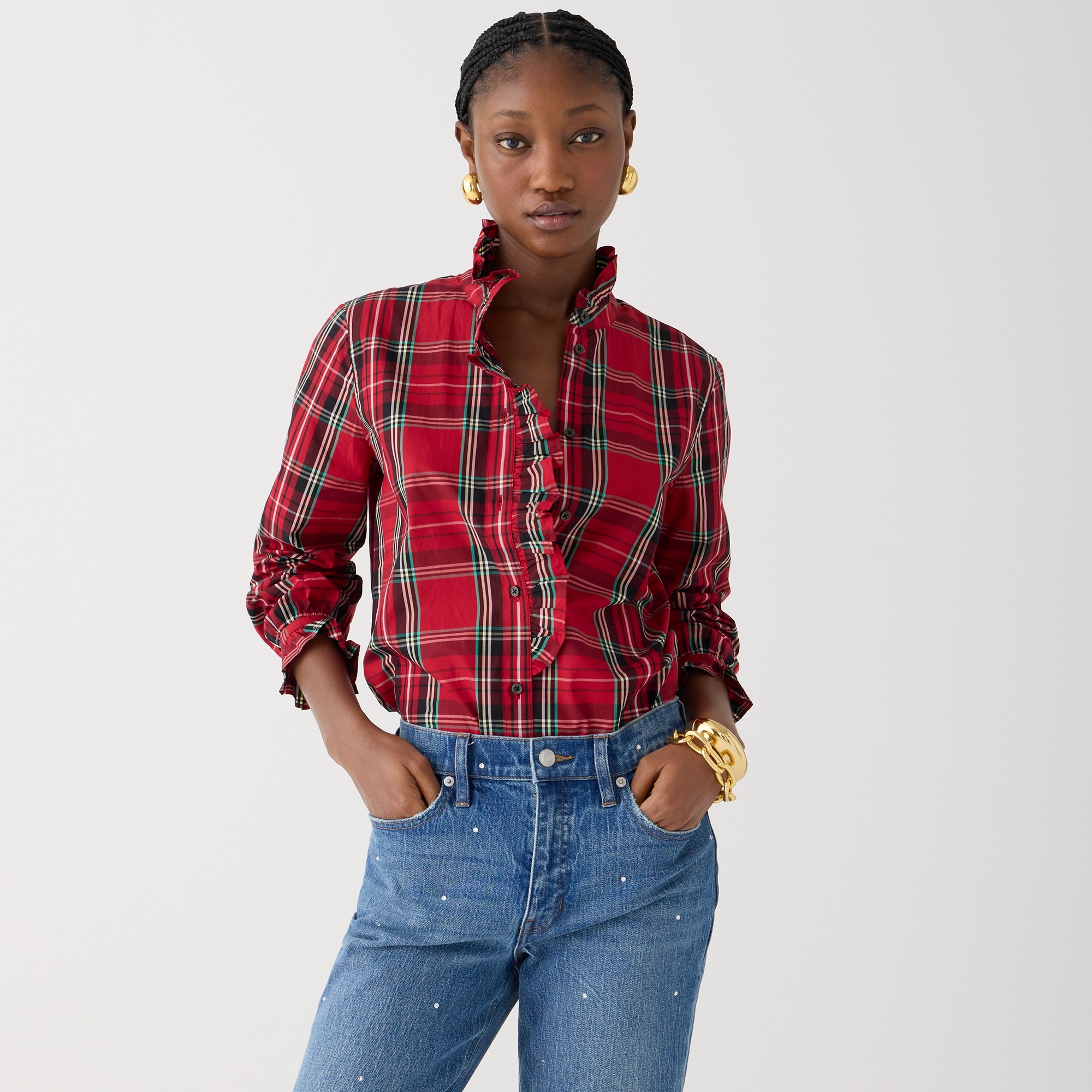 womens Cottage top in plaid cotton poplin