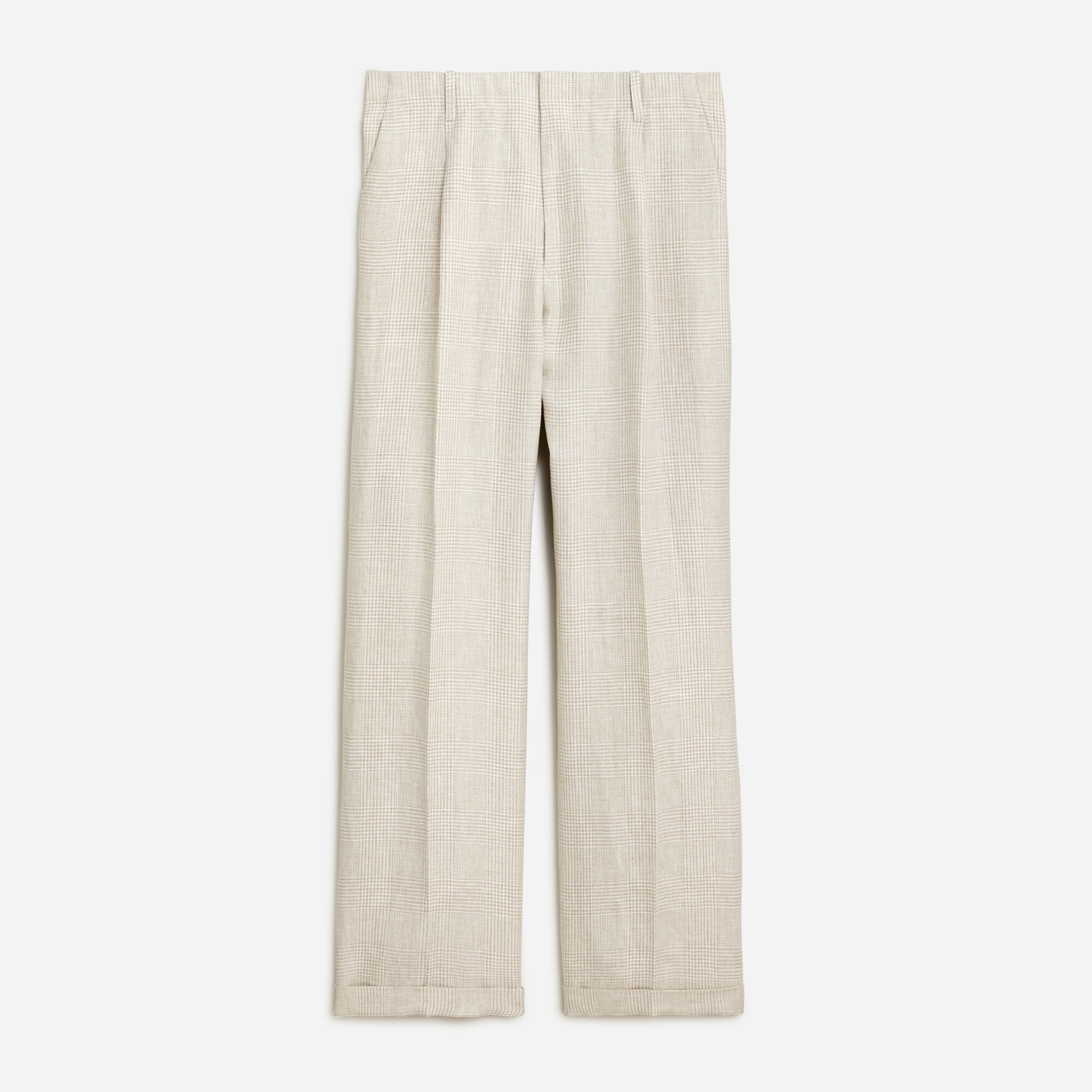 mens Big-fit pleated suit pant in linen twill glen plaid