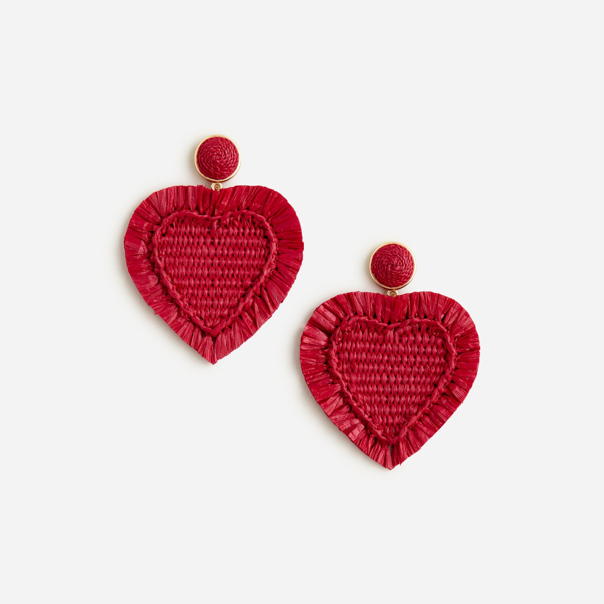  Oversized heart raffia earrings