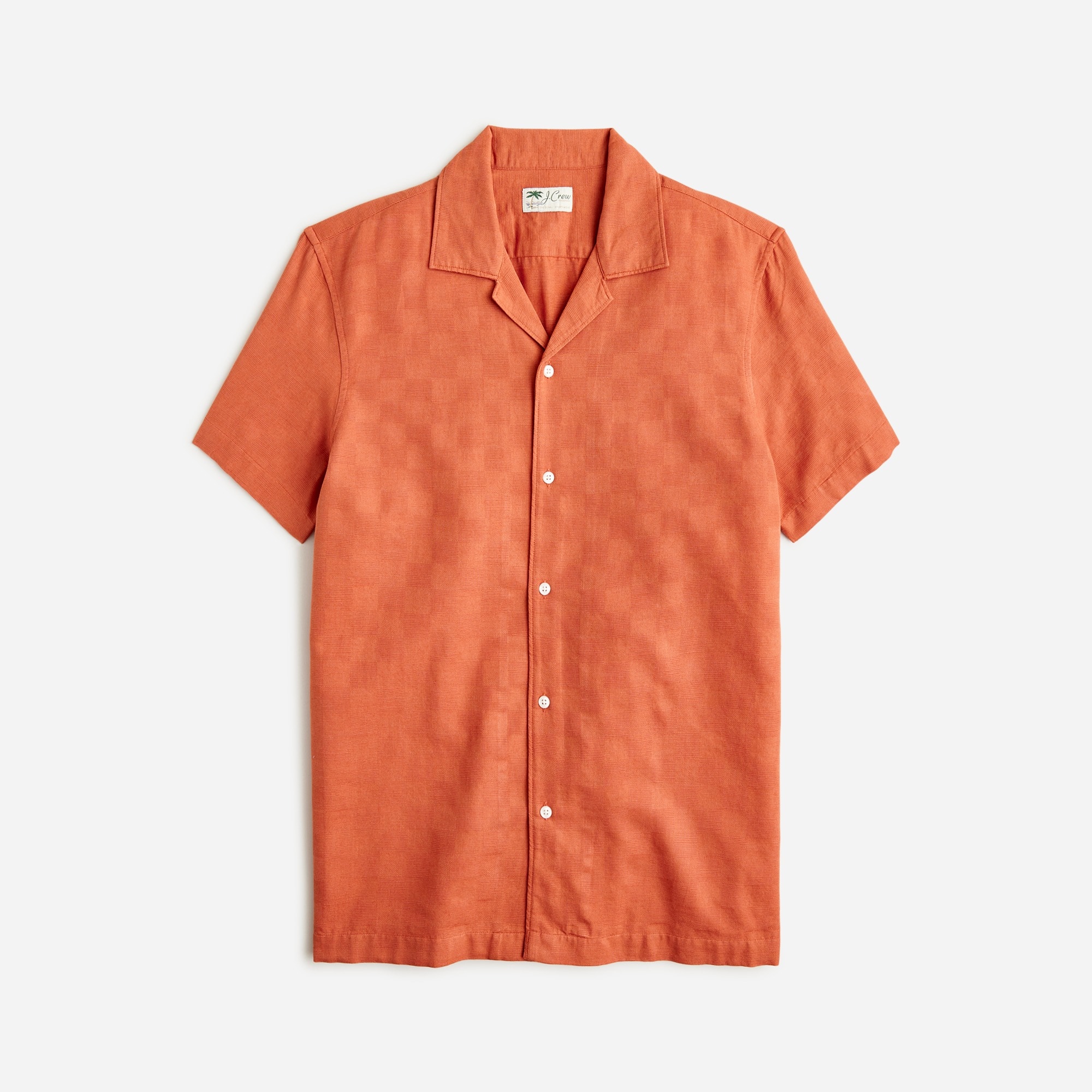  Short-sleeve textured cotton camp-collar shirt
