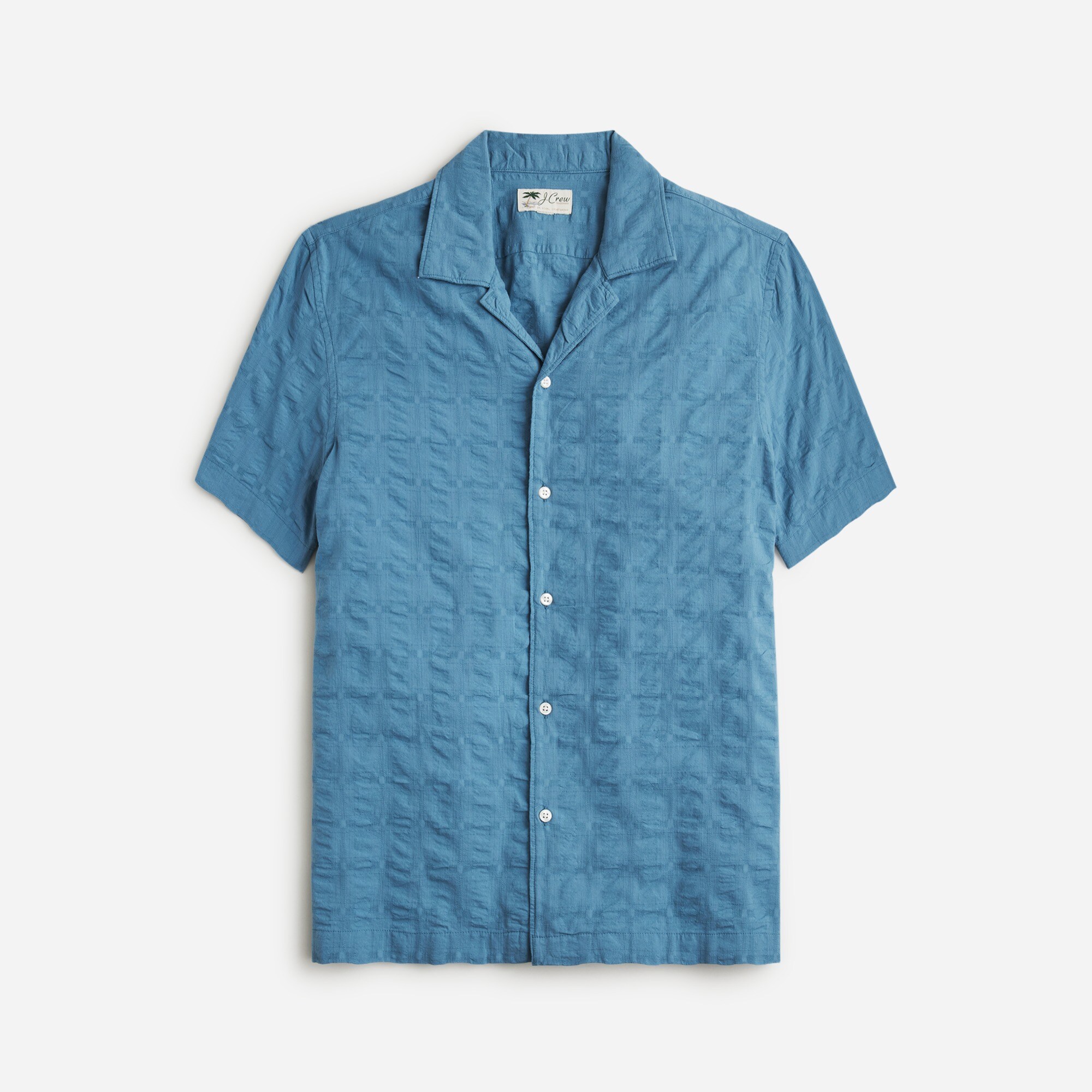  Short-sleeve textured cotton camp-collar shirt