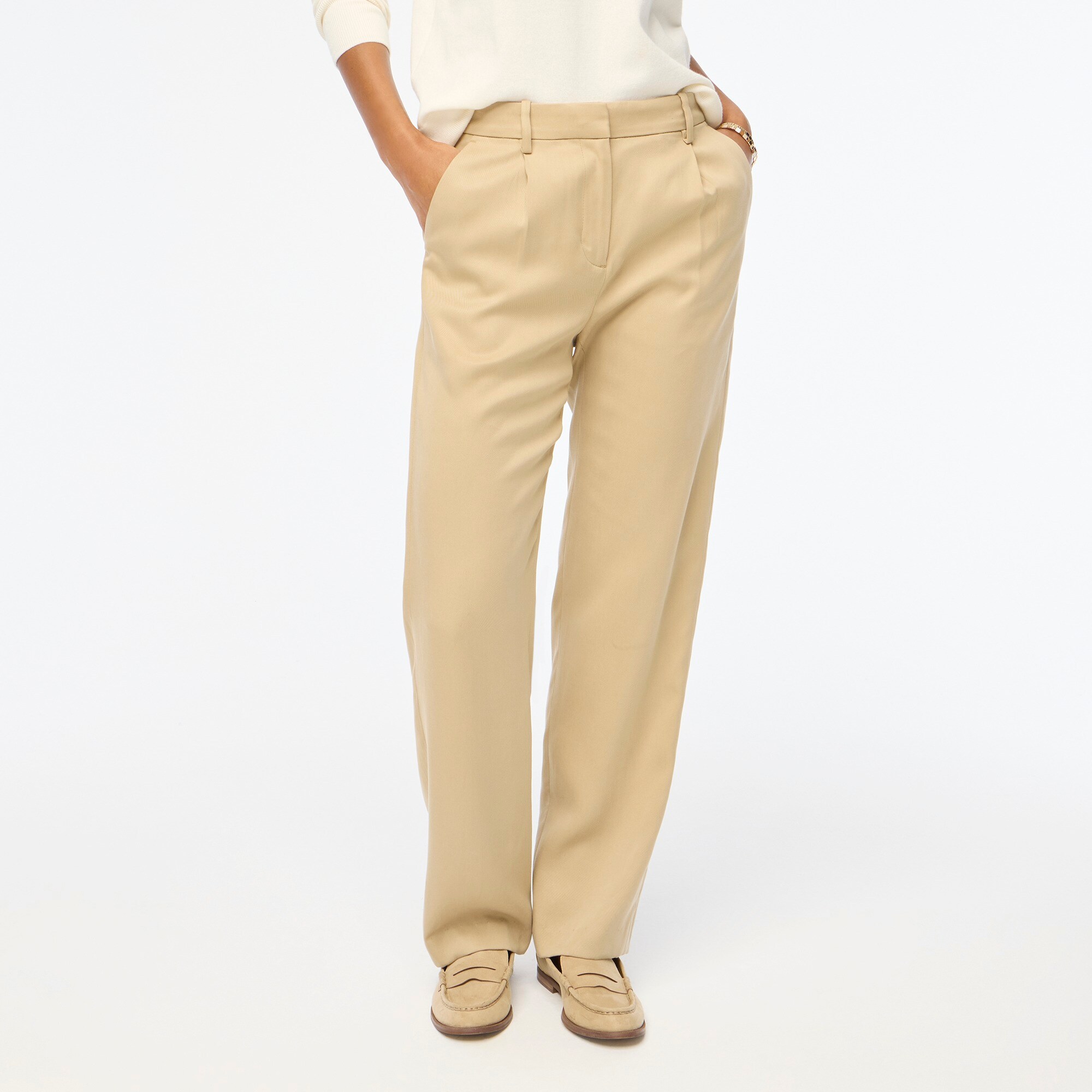 factory: wide-leg pleated twill trouser pant for women