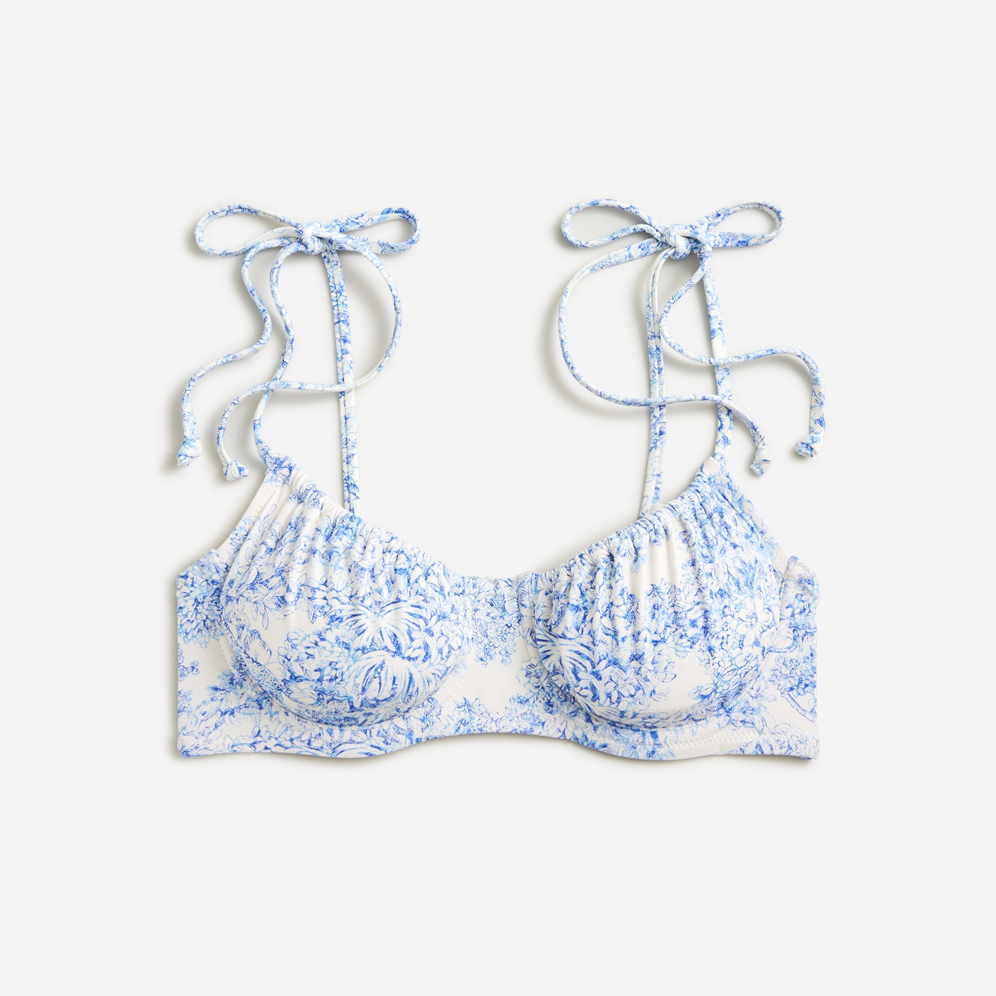  Ruched balconette bikini top in blue toile