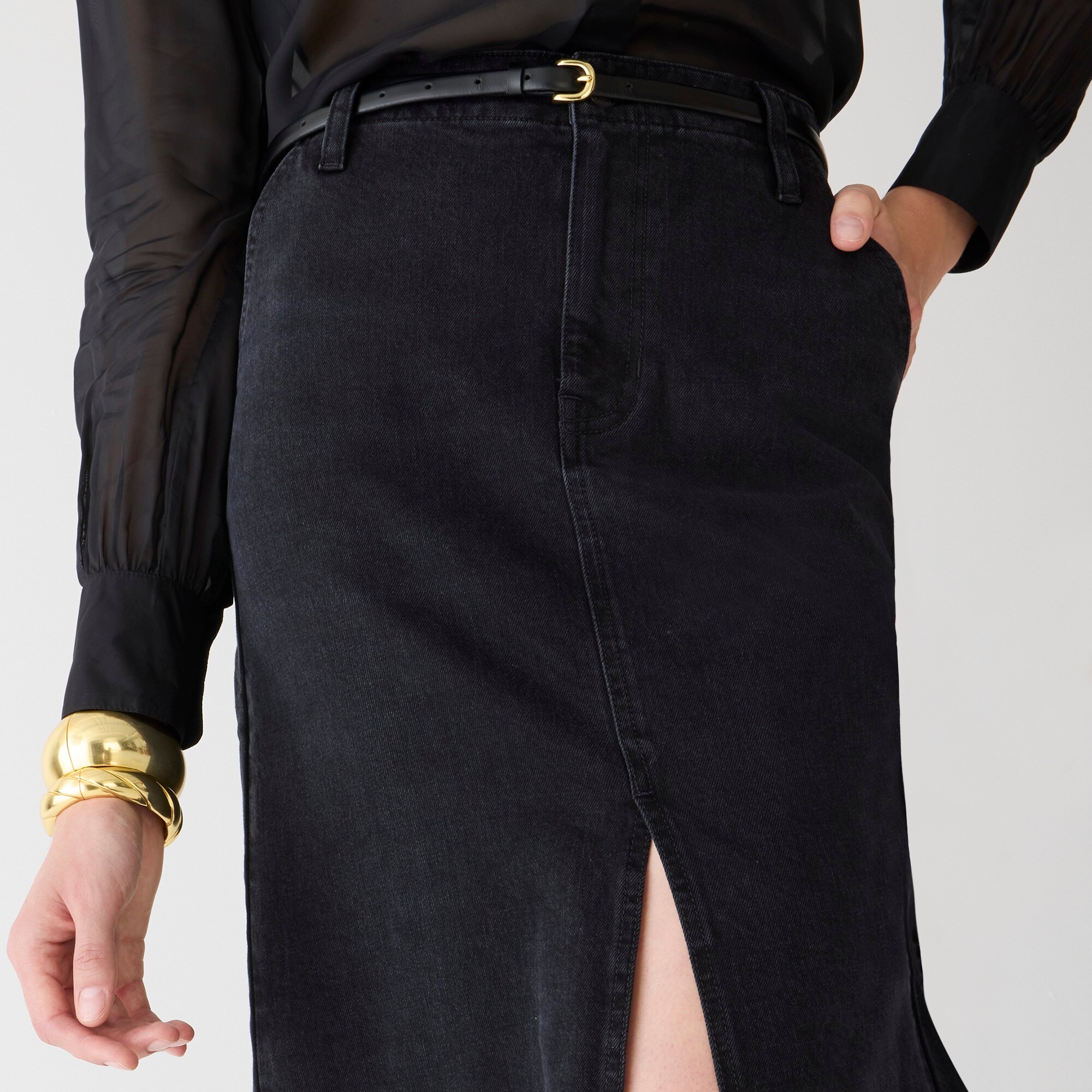 J.Crew: Denim Maxi Skirt In Washed Black For Women