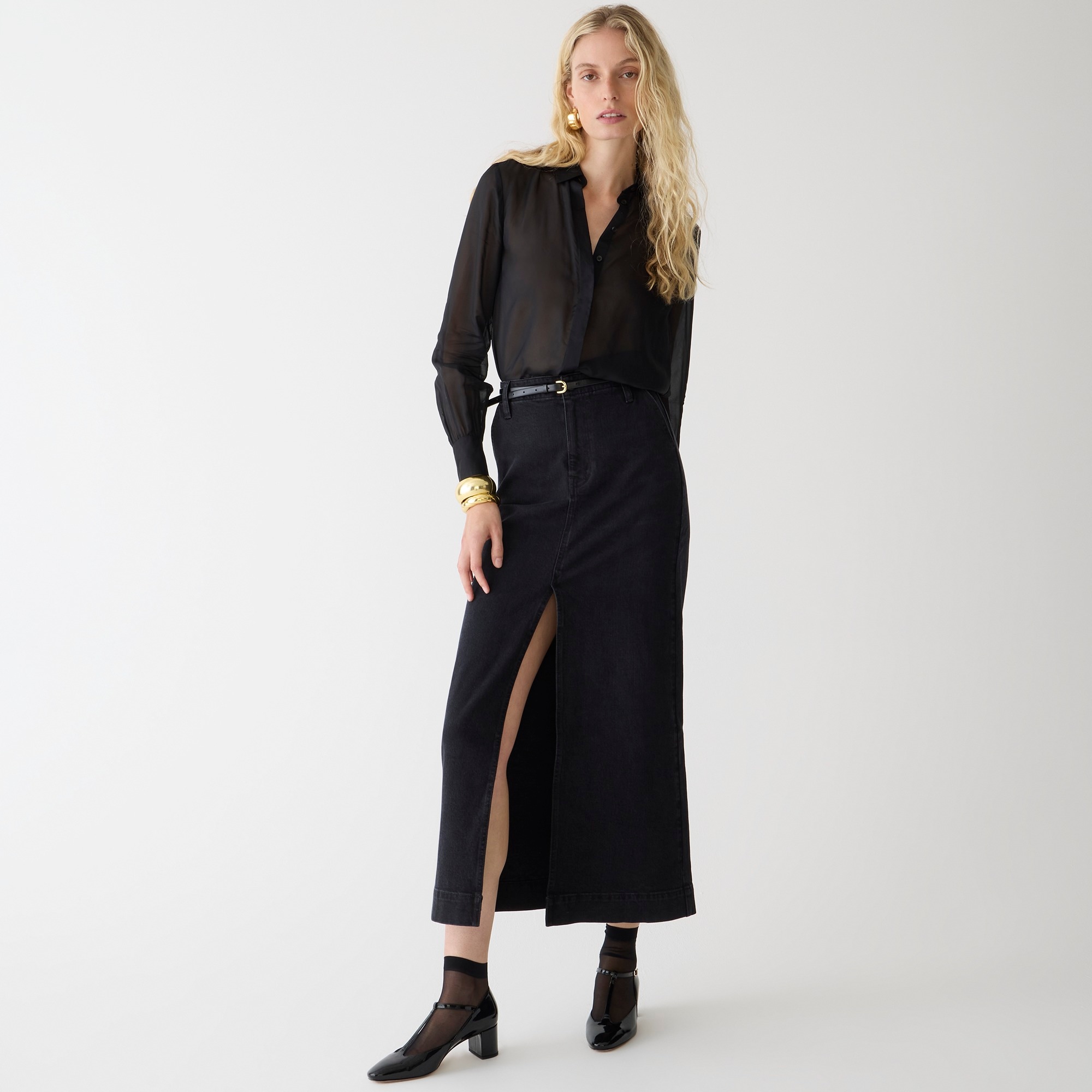 j.crew: denim maxi skirt in washed black for women