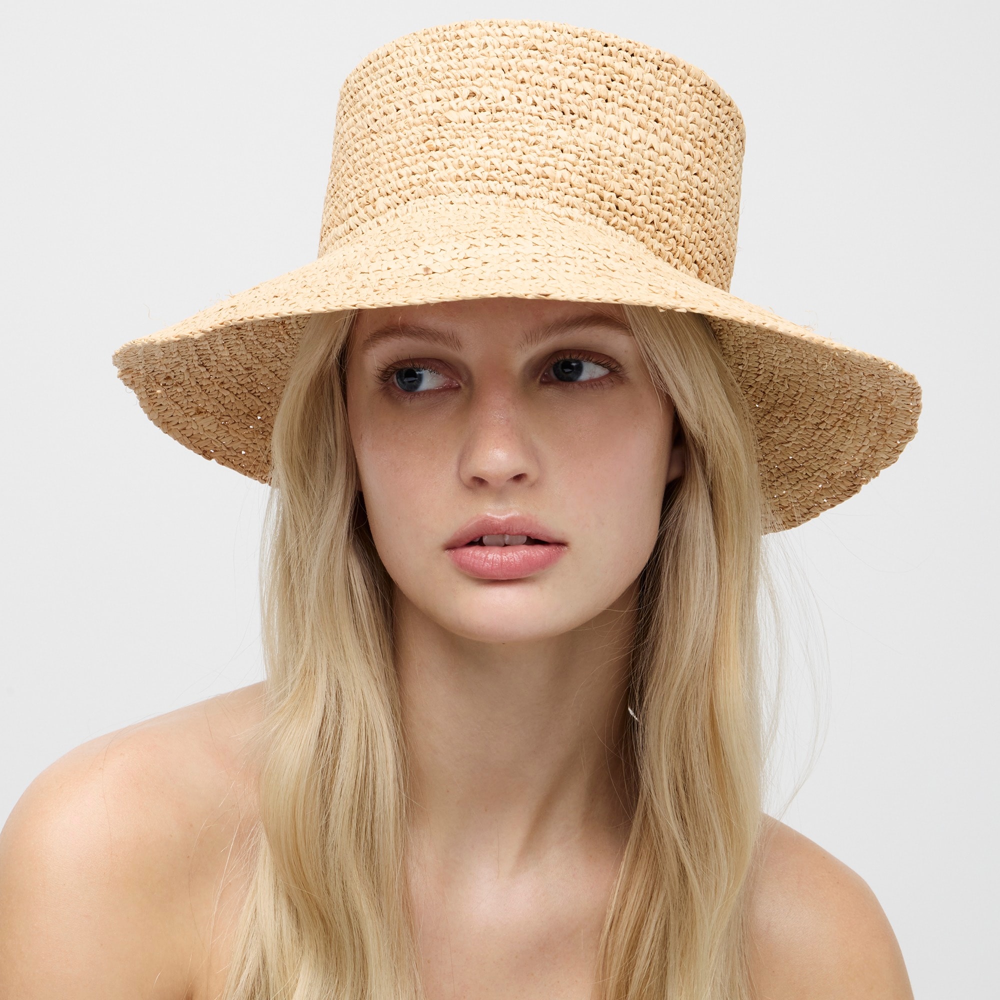womens Wide-brim raffia bucket hat