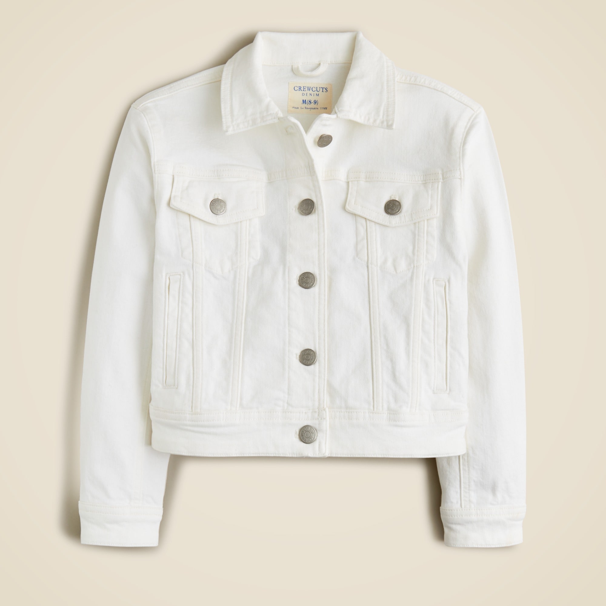  Girls' cropped denim trucker jacket in white