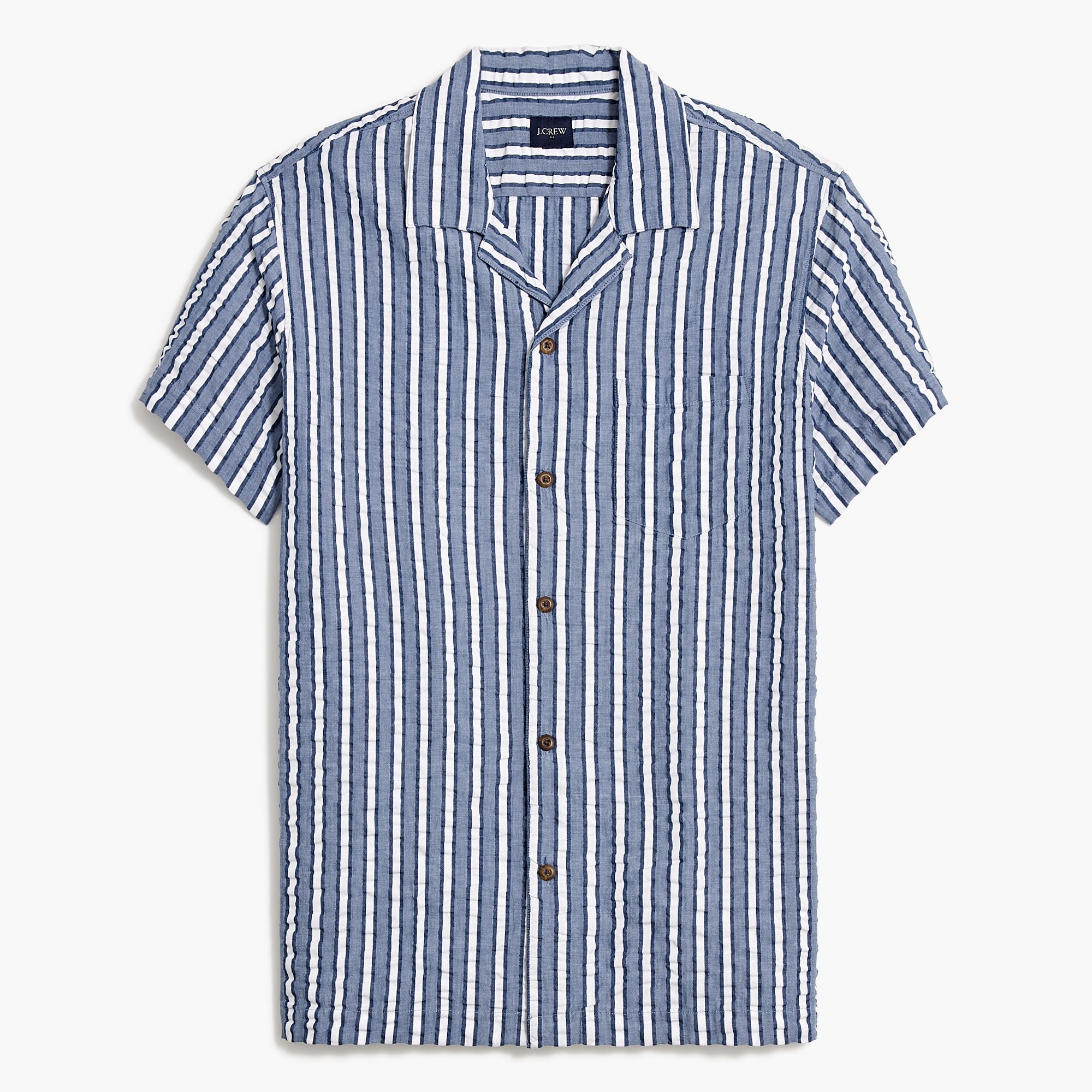  Short-sleeve seersucker striped camp shirt