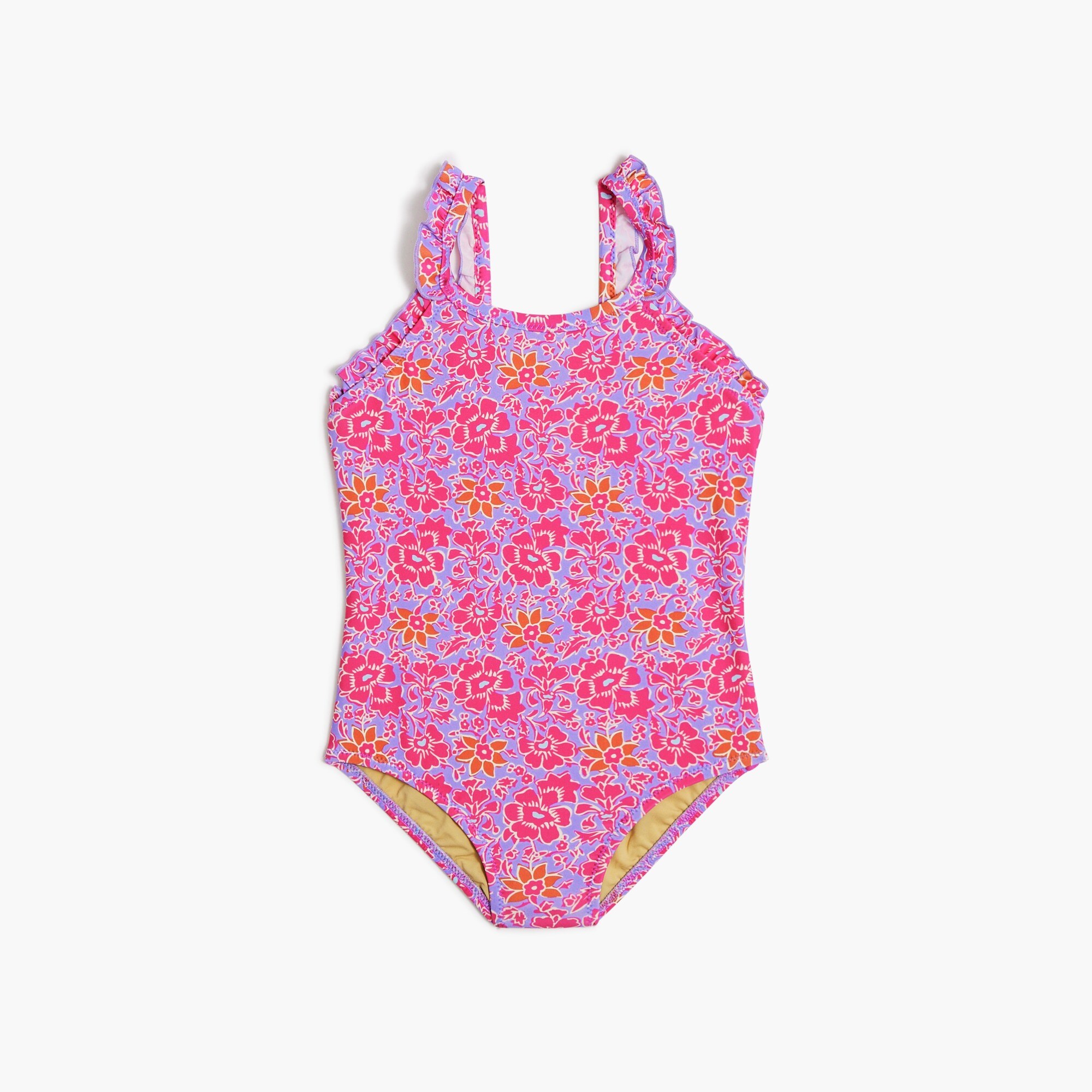  Girls' floral ruffle one-piece swimsuit