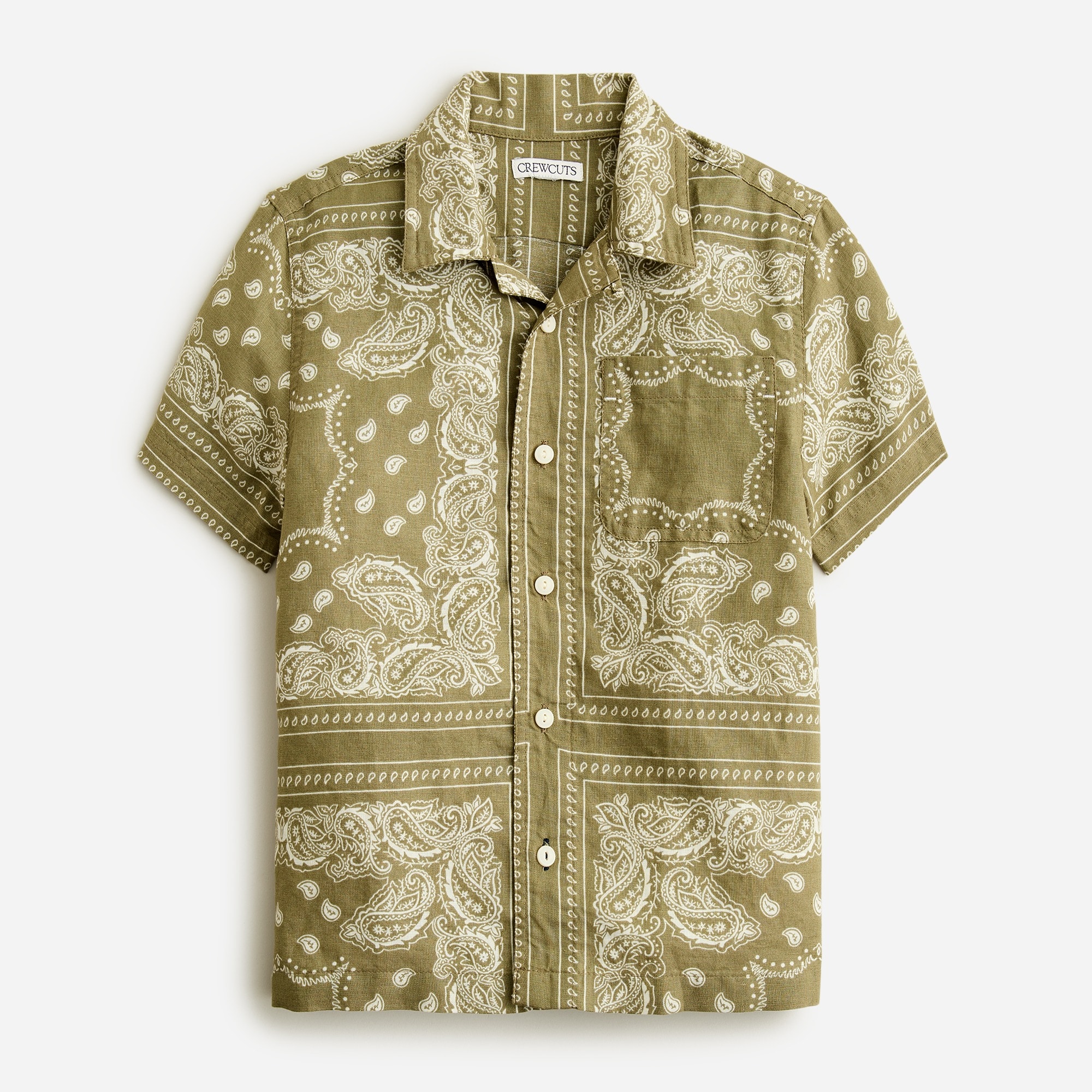 boys Kids' printed short-sleeve camp shirt in linen-cotton blend