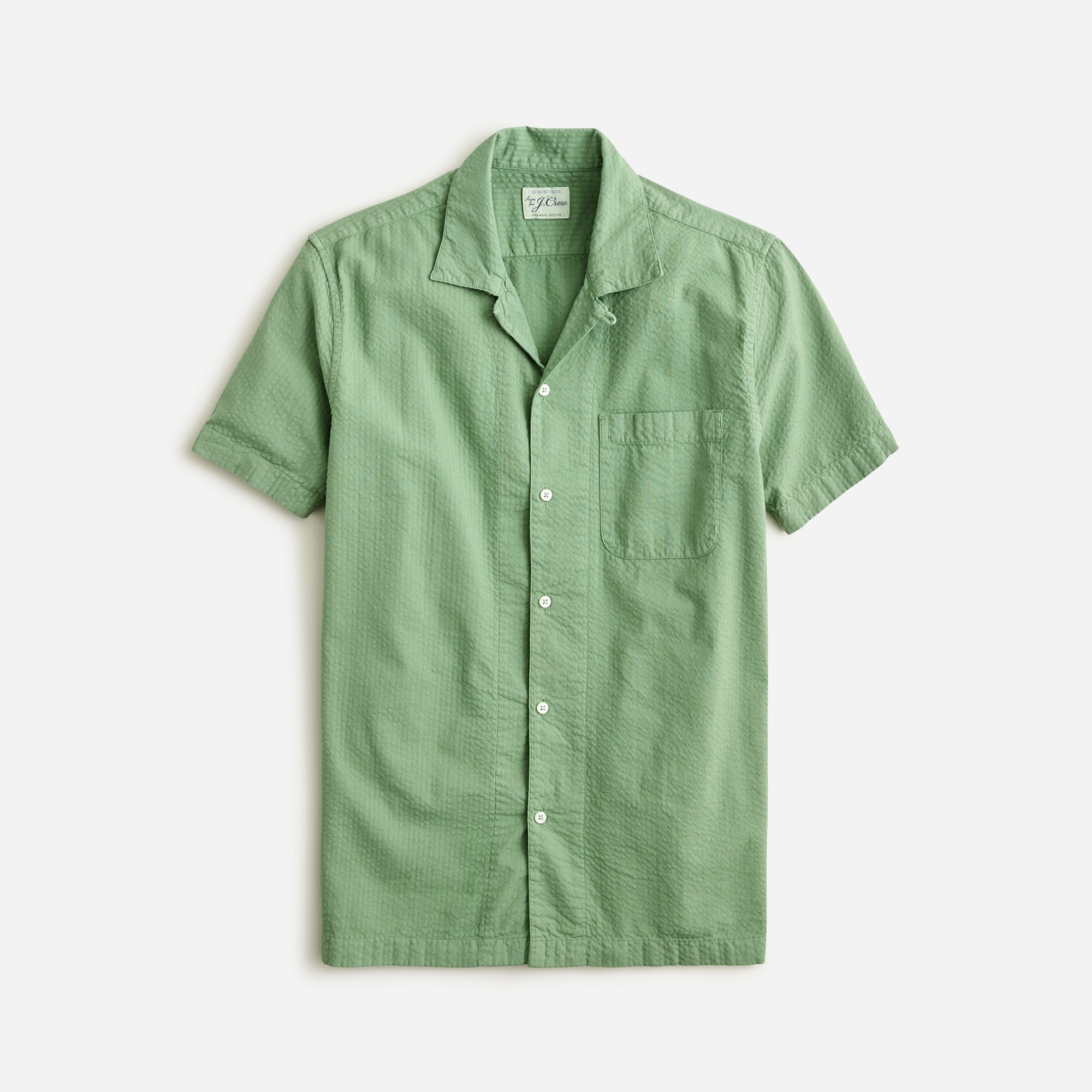  Short-sleeve garment-dyed seersucker camp-collar shirt