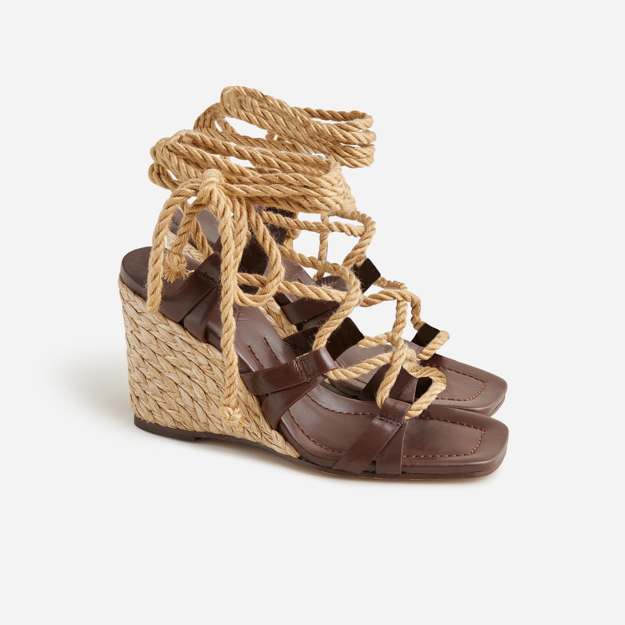  Made-in-Spain rope lace-up high-heel sandals in leather