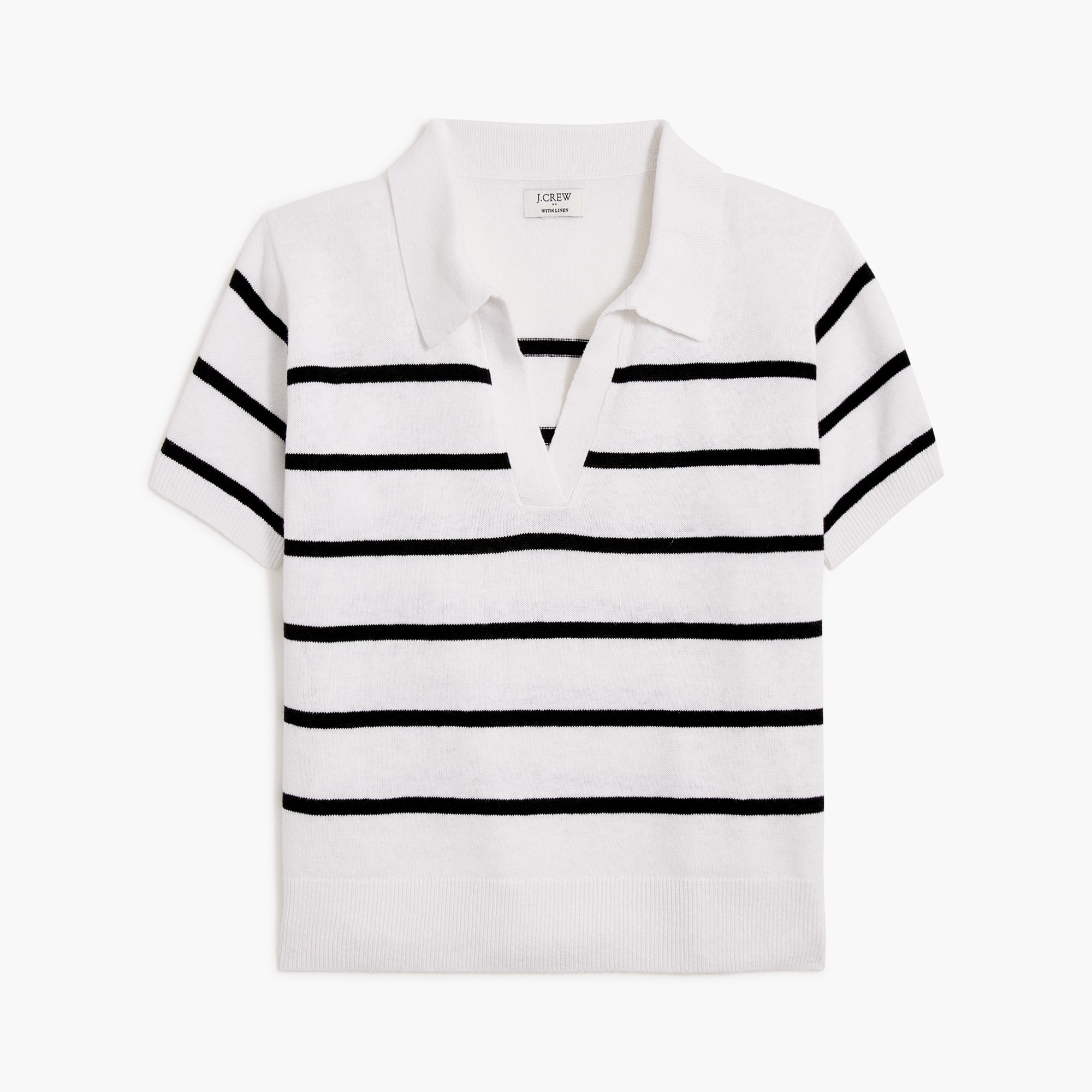  Striped linen-blend short-sleeve polo sweater