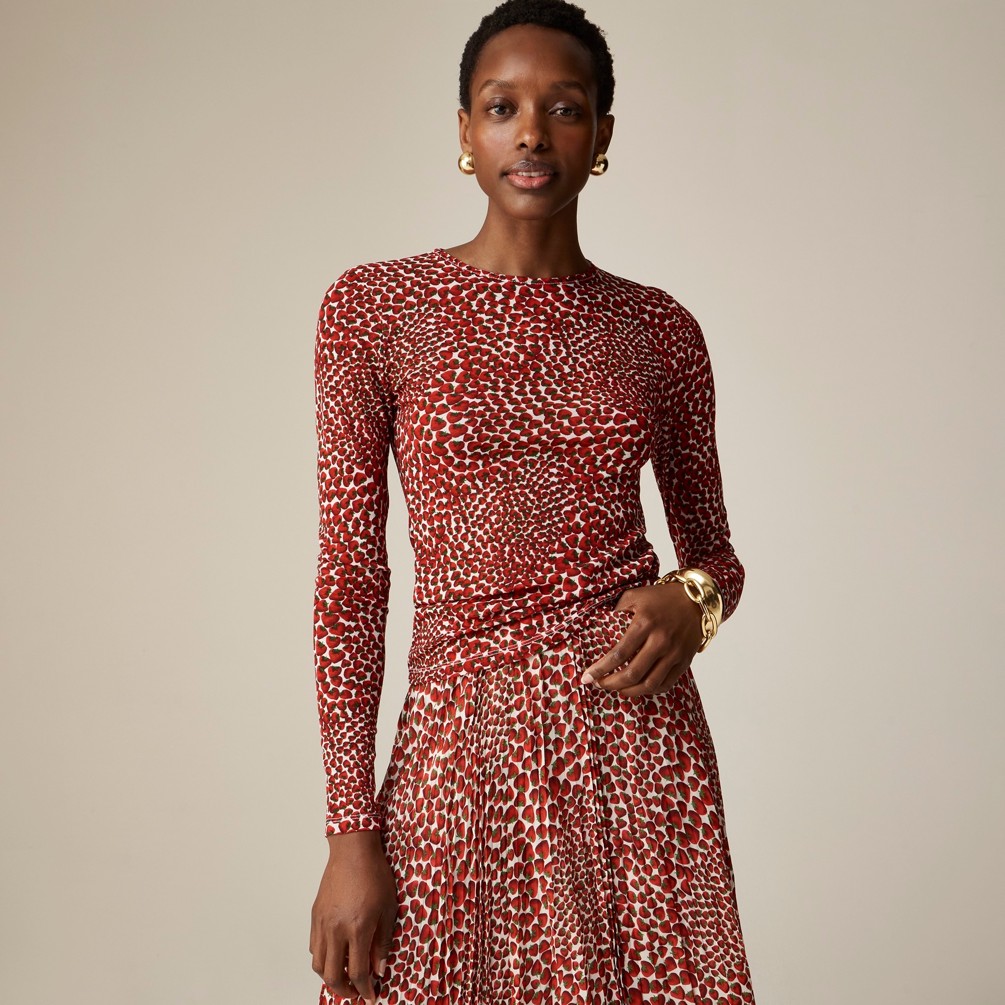 womens Sheer long-sleeve top in strawberry swirl print