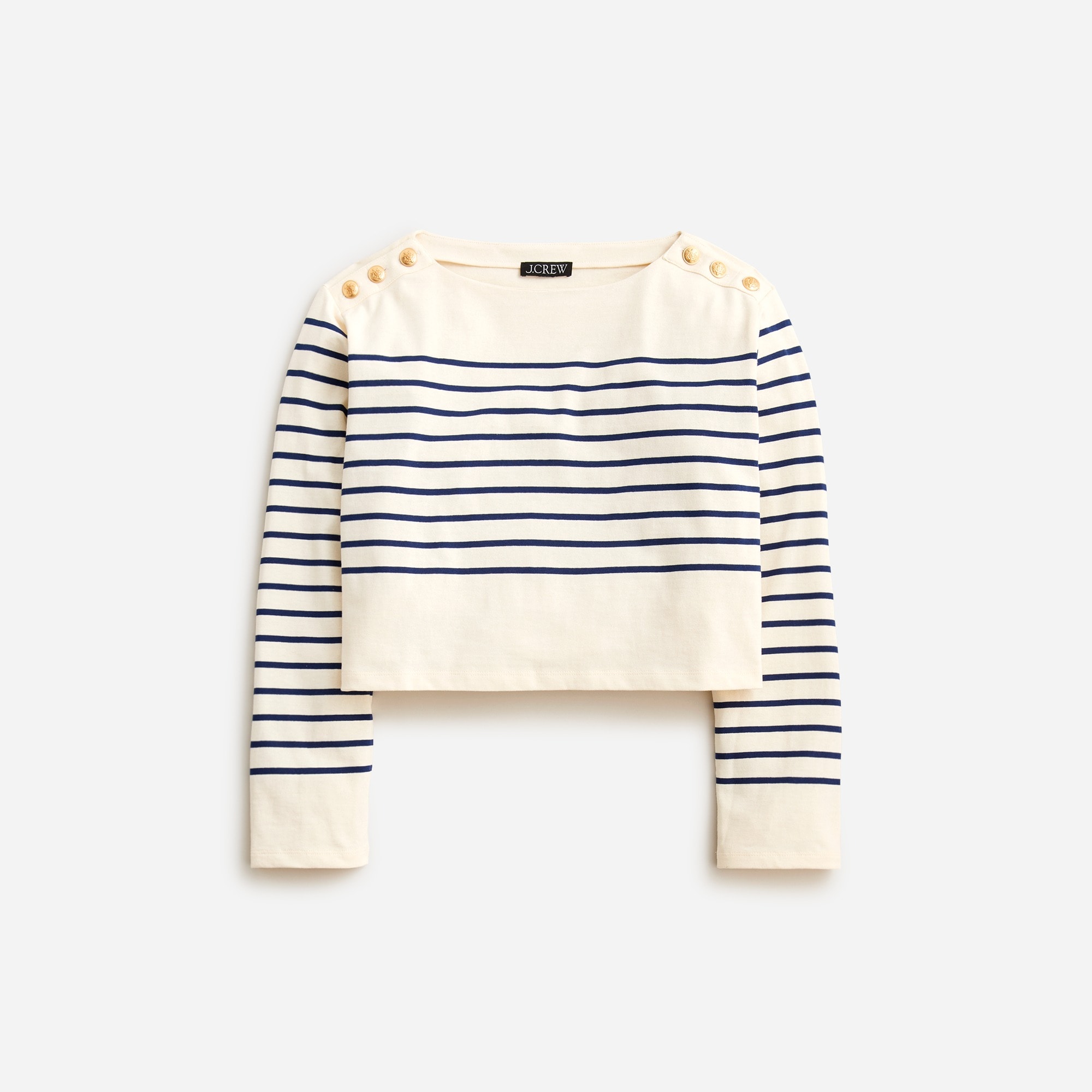  Cropped boatneck T-shirt with buttons in mariner cotton