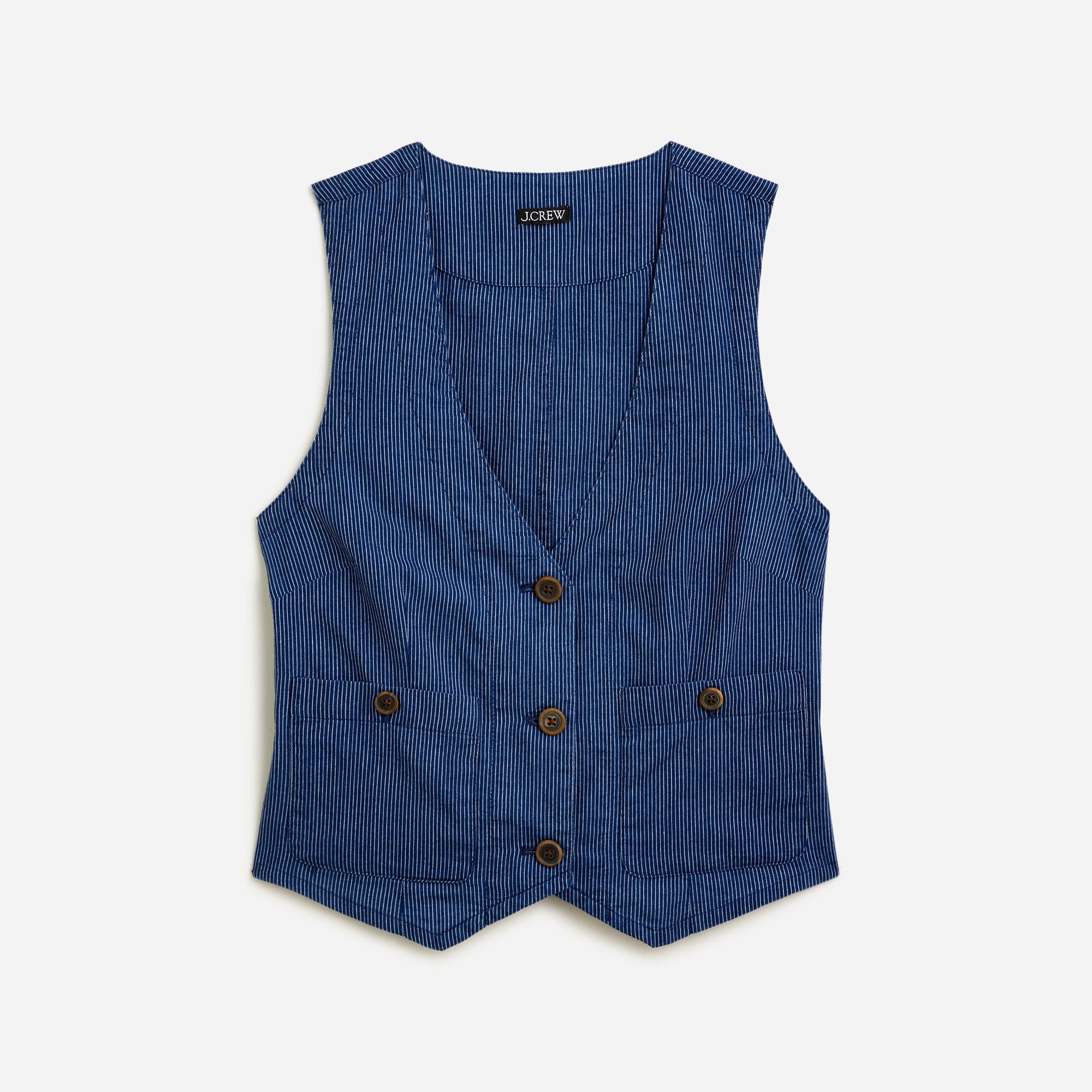  Patch-pocket vest in indigo stripe
