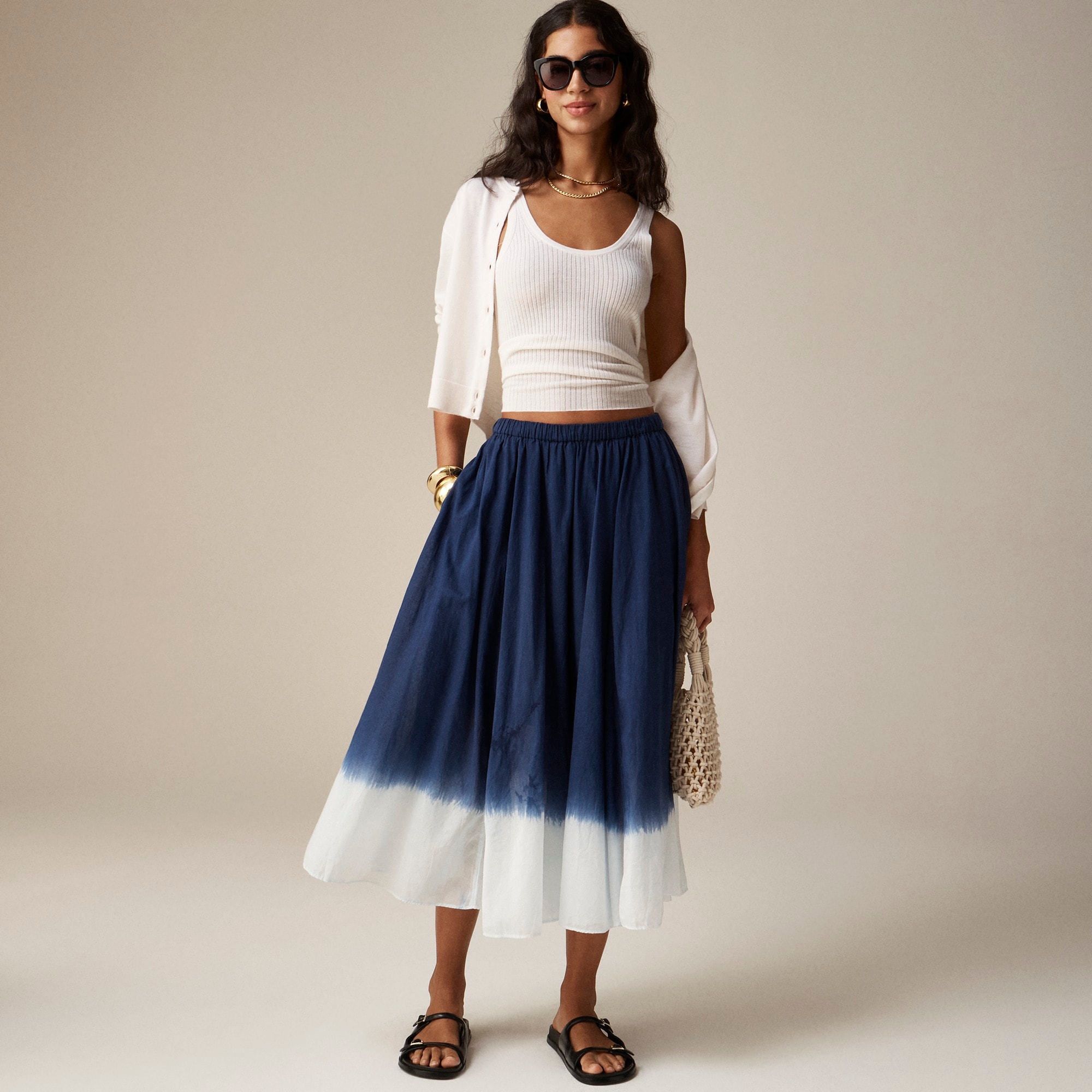 womens Pull-on midi skirt in dip-dyed cotton voile