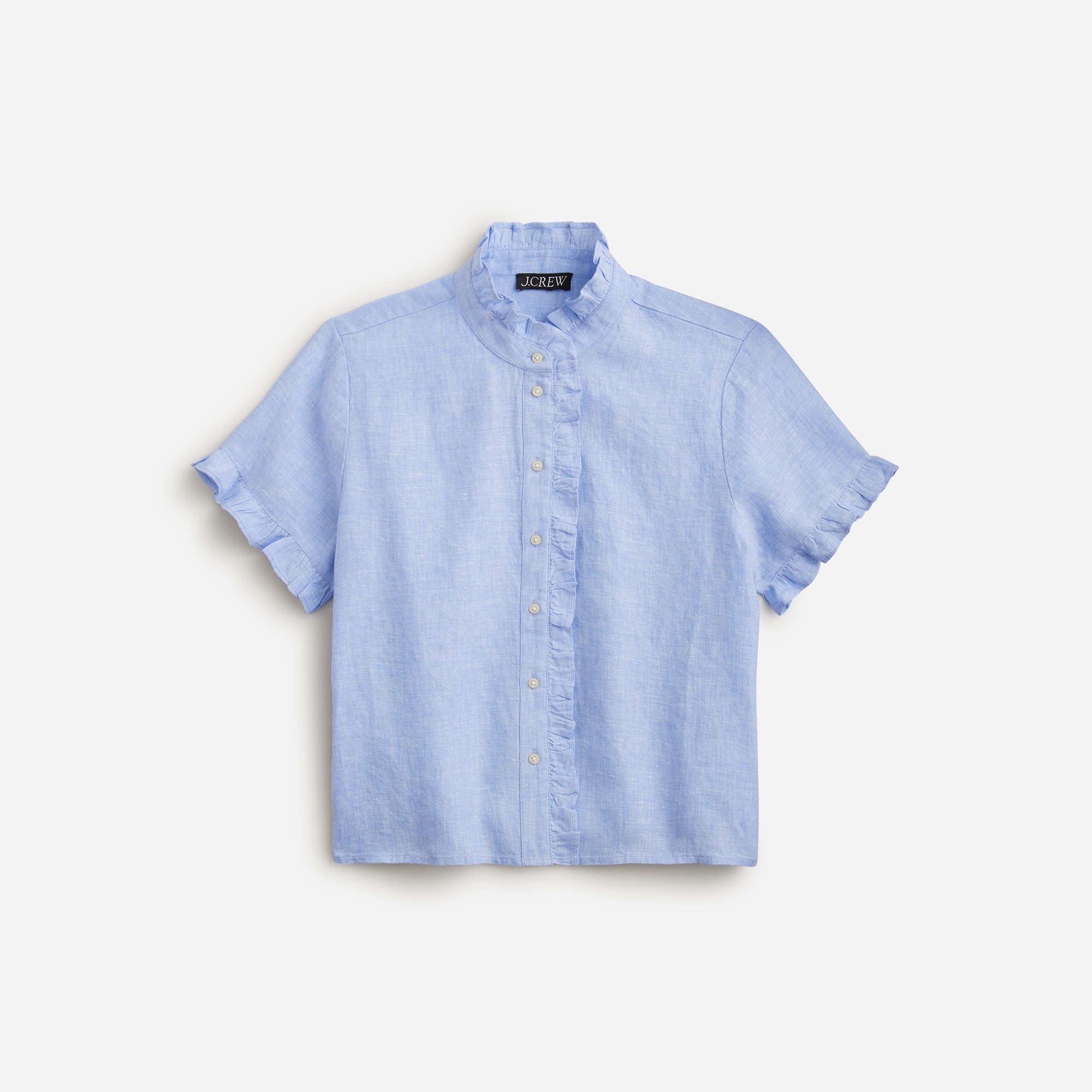  Ruffle-trim button-up shirt in linen