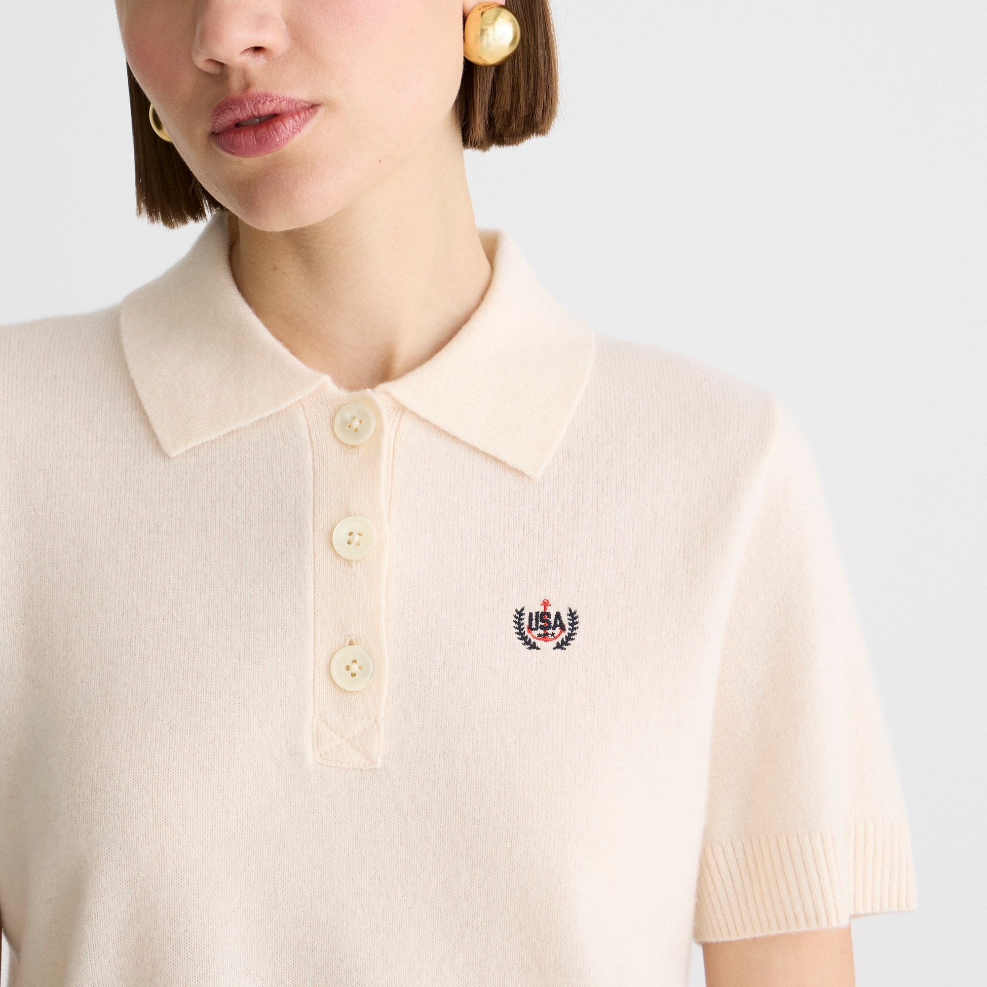 womens Limited-edition USA Swimming&reg; X J.Crew cashmere cropped sweater-polo