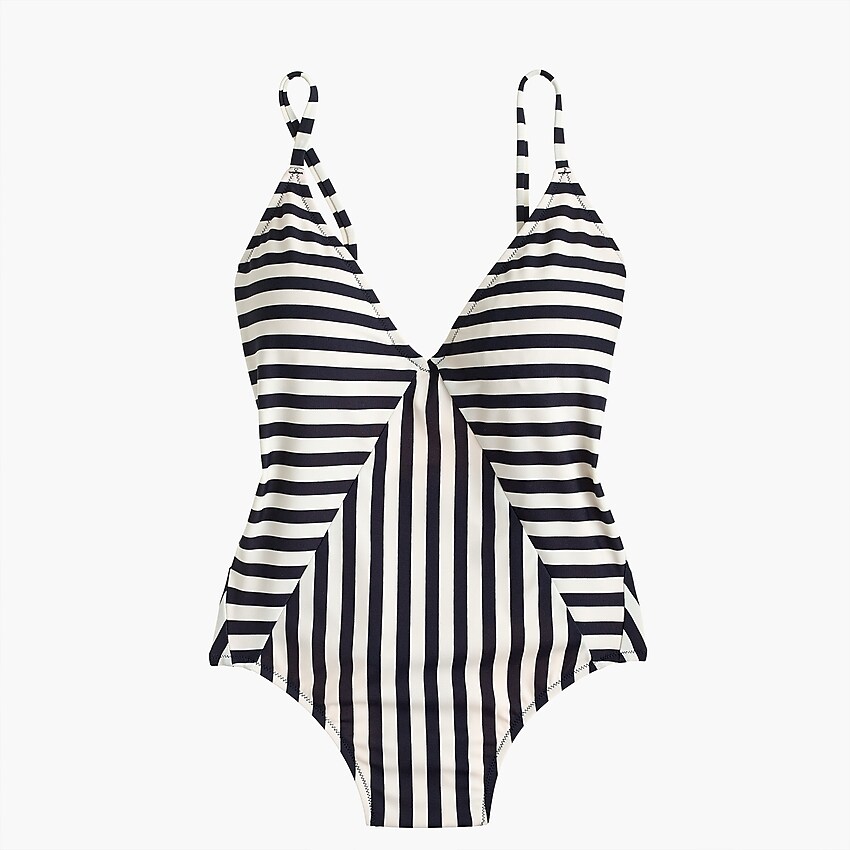 J.Crew: Paneled V-neck One-piece Swimsuit In Mixed Stripe For Women
